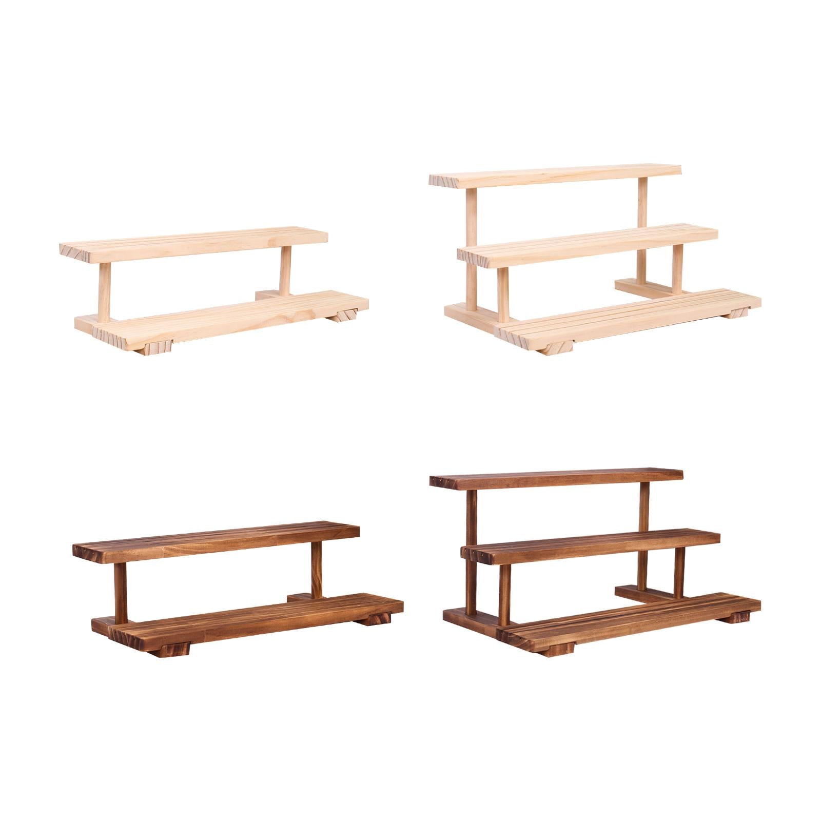 Wood Display Riser Modern Creative Jewelry Rack for Figures Dolls Sculptures 2 Layer Wood Color