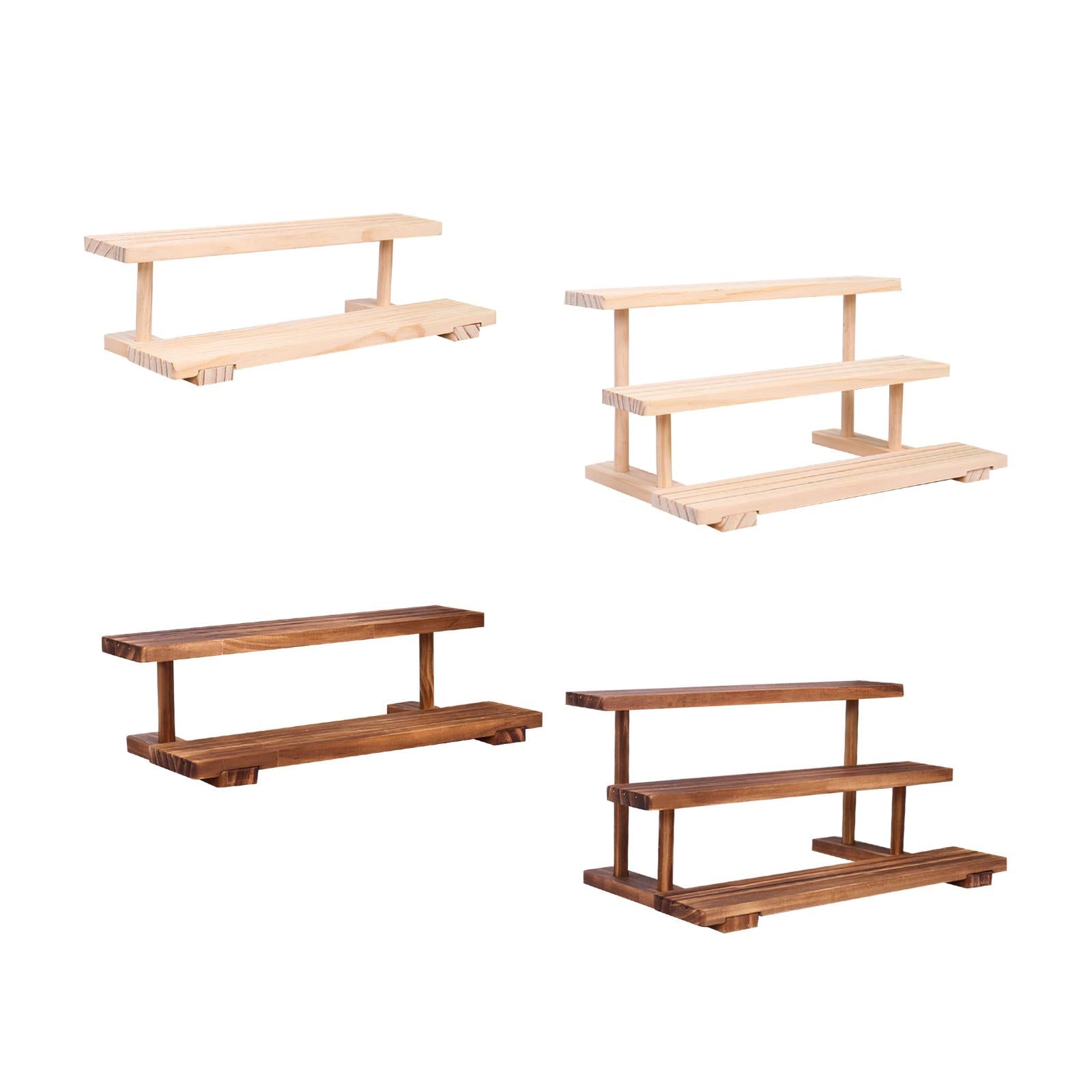 Wood Display Riser Modern Creative Jewelry Rack for Figures Dolls Sculptures 2 Layer Wood Color
