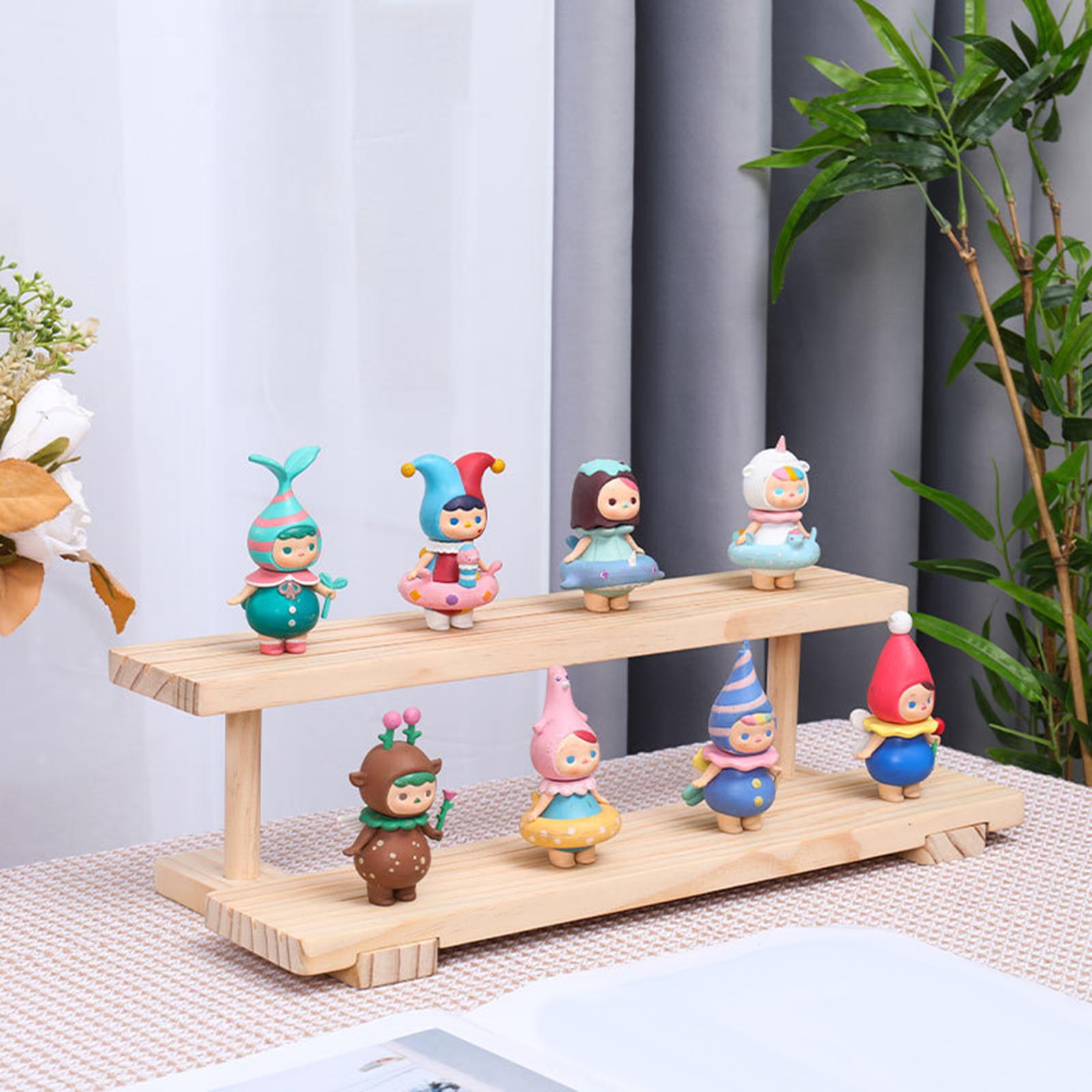 Wood Display Riser Modern Creative Jewelry Rack for Figures Dolls Sculptures 2 Layer Wood Color