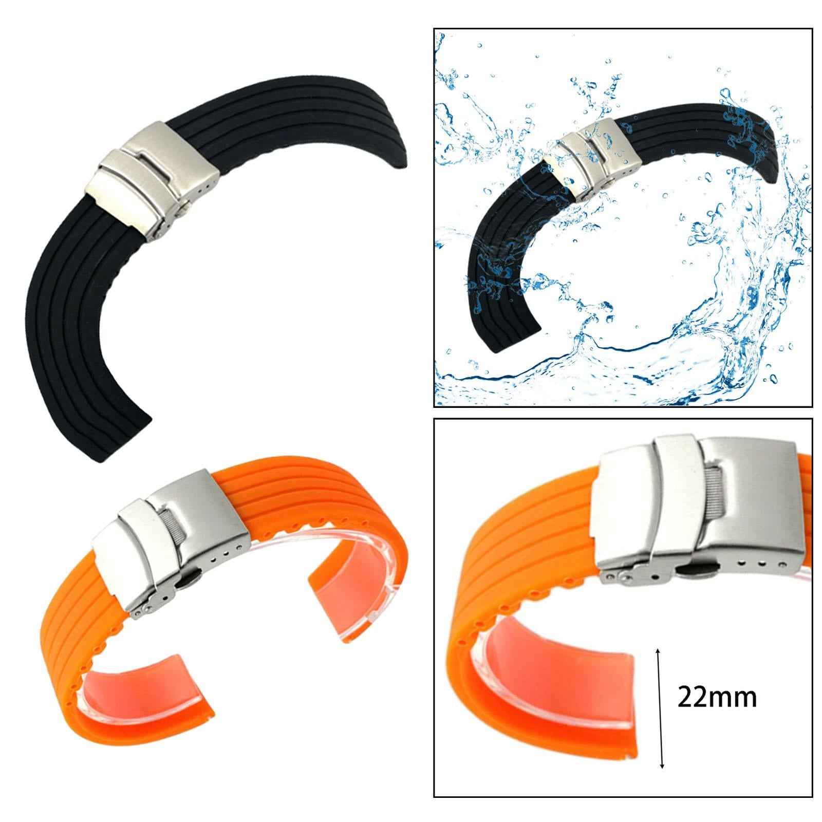 Silicone Watch Band Durable Fitness Striped Waterproof Wrist Strap Women Men 22mm black