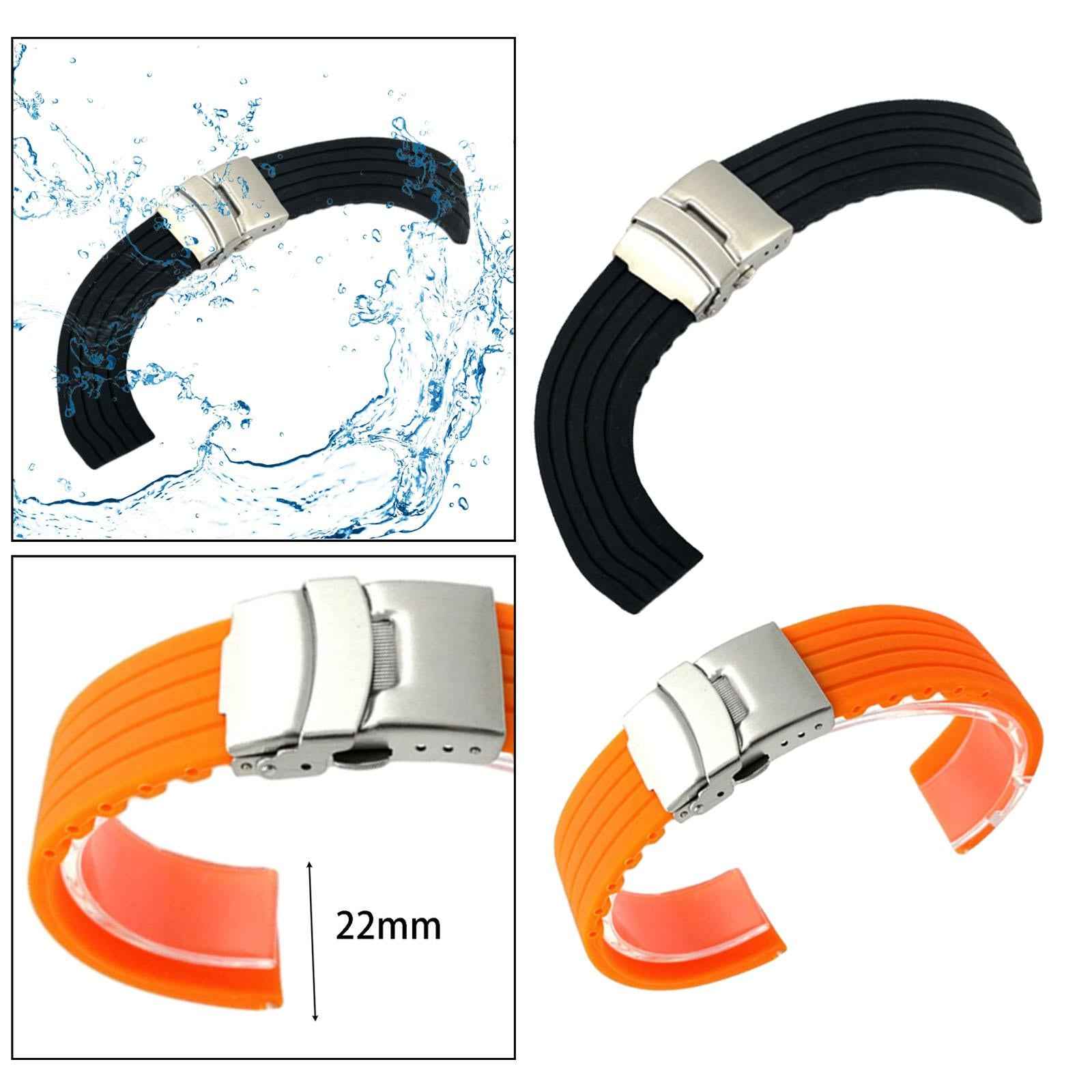 Silicone Watch Band Durable Fitness Striped Waterproof Wrist Strap Women Men 22mm black