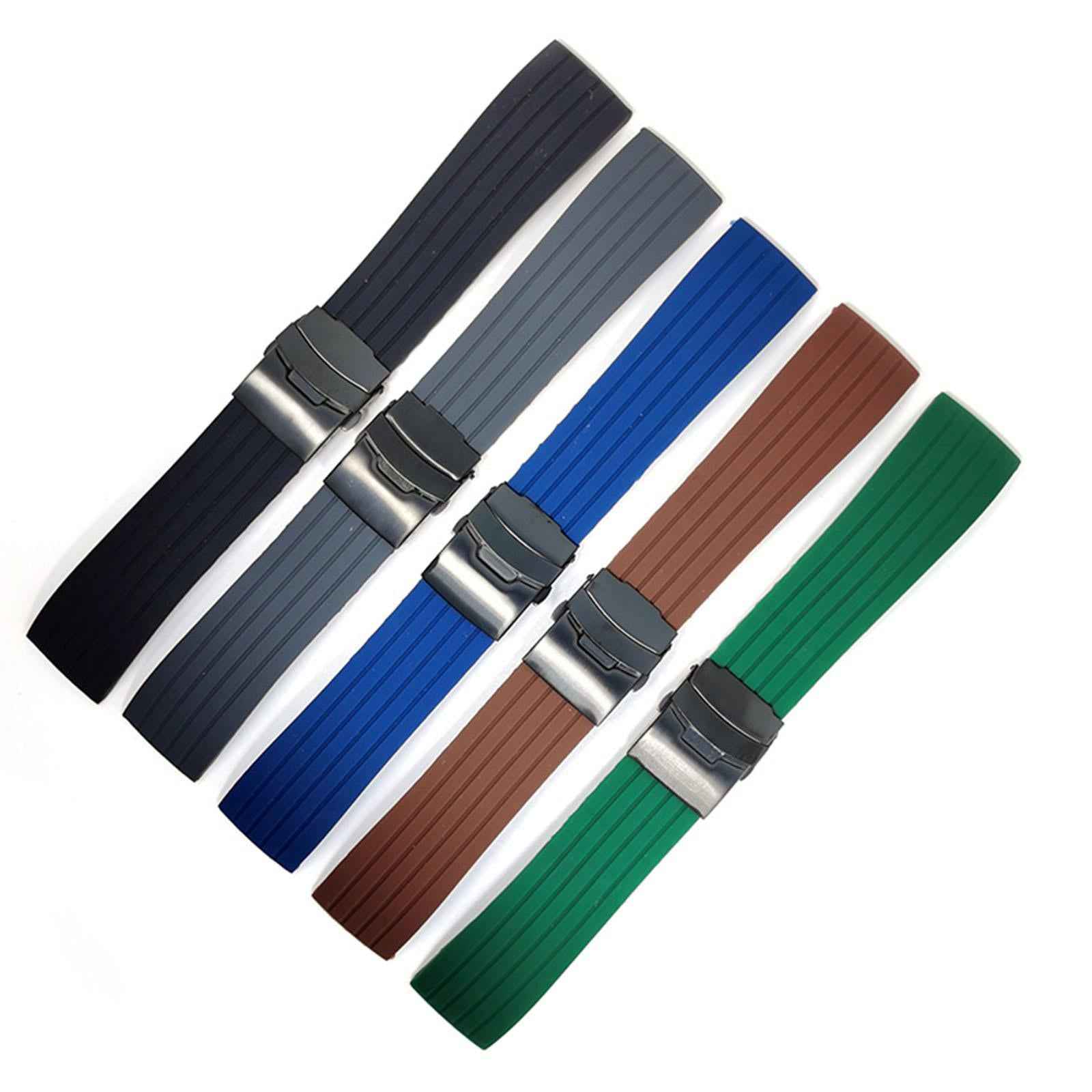 Silicone Watch Band Durable Fitness Striped Waterproof Wrist Strap Women Men 22mm black