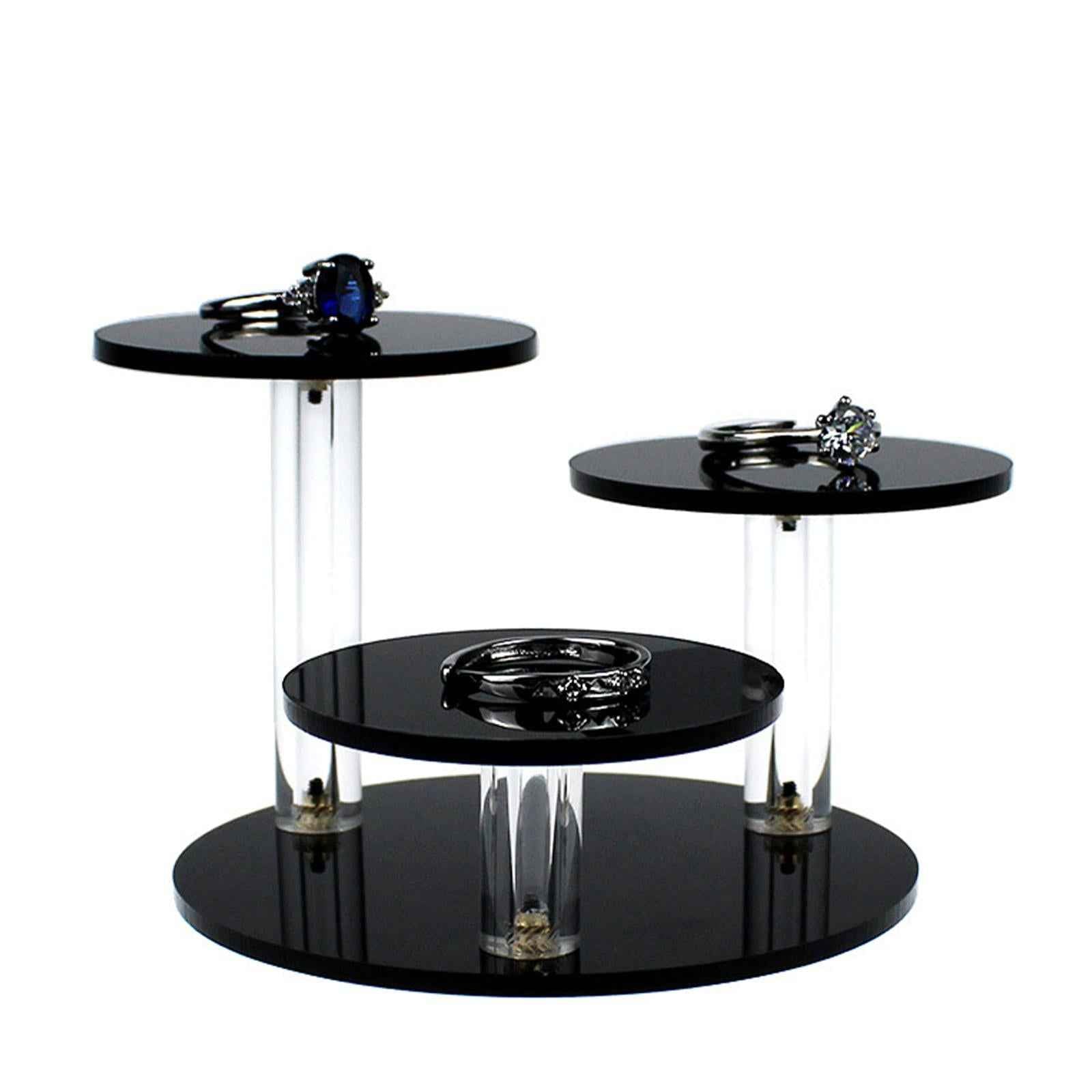 Round Acrylic Products Display Riser Stand 3 Tier for Jewelry Earrings Rocks Black