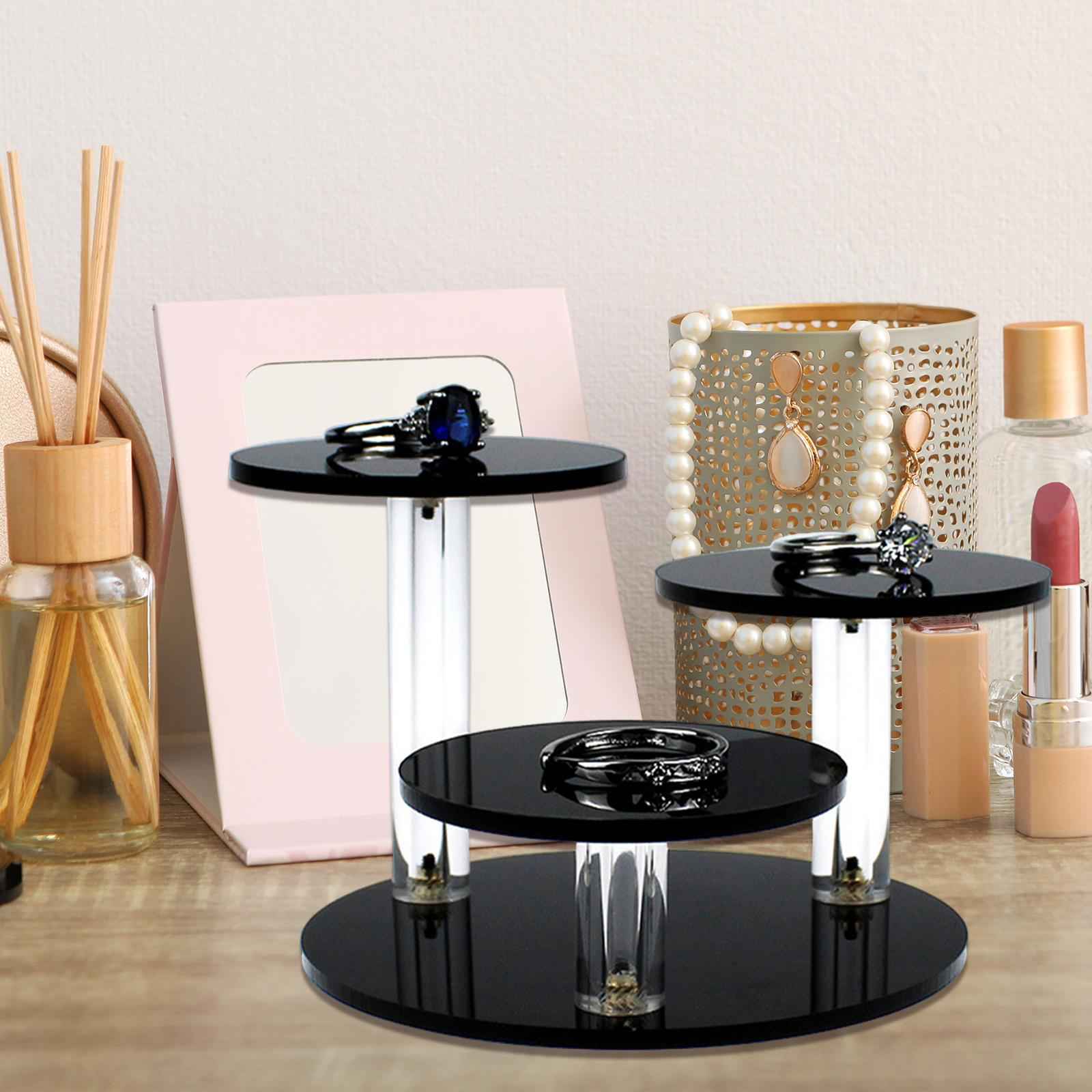 Round Acrylic Products Display Riser Stand 3 Tier for Jewelry Earrings Rocks Black