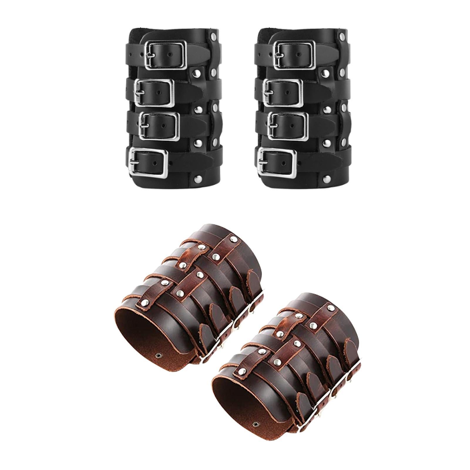 PU Leather Gauntlet Wristbands Medieval Arm Bracers for Stage Show Carnivals Black