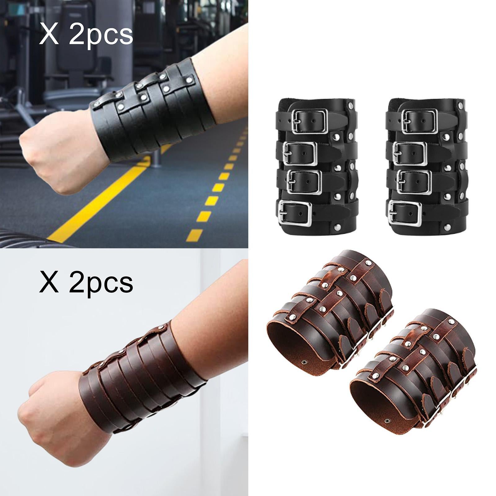 PU Leather Gauntlet Wristbands Medieval Arm Bracers for Stage Show Carnivals Black