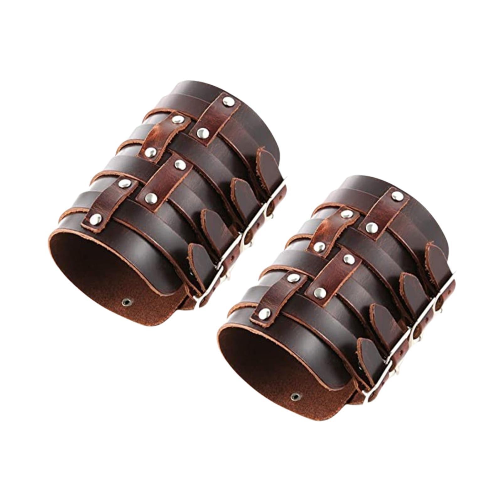 PU Leather Gauntlet Wristbands Medieval Arm Bracers for Stage Show Carnivals Deep Brown