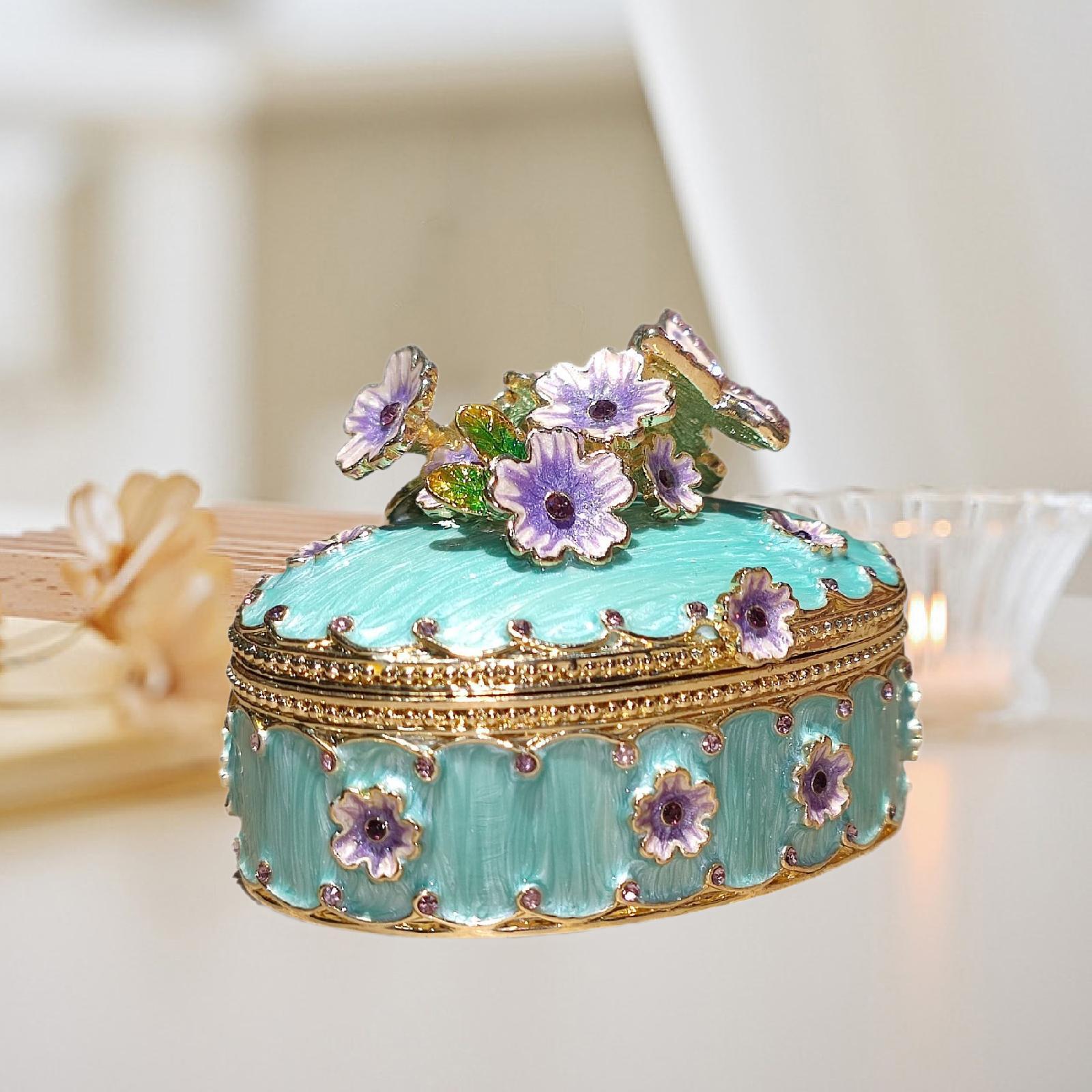 Cherry Blossoms Jewelry Box Trinket Box Alloy Jewelry Case Jewelry Organizer Blue