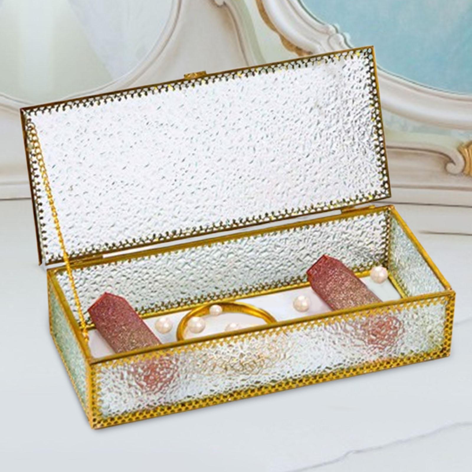 Glass Jewelry Box Decor Vanity Lidded Box for Earrings Stud Pendant Necklace
