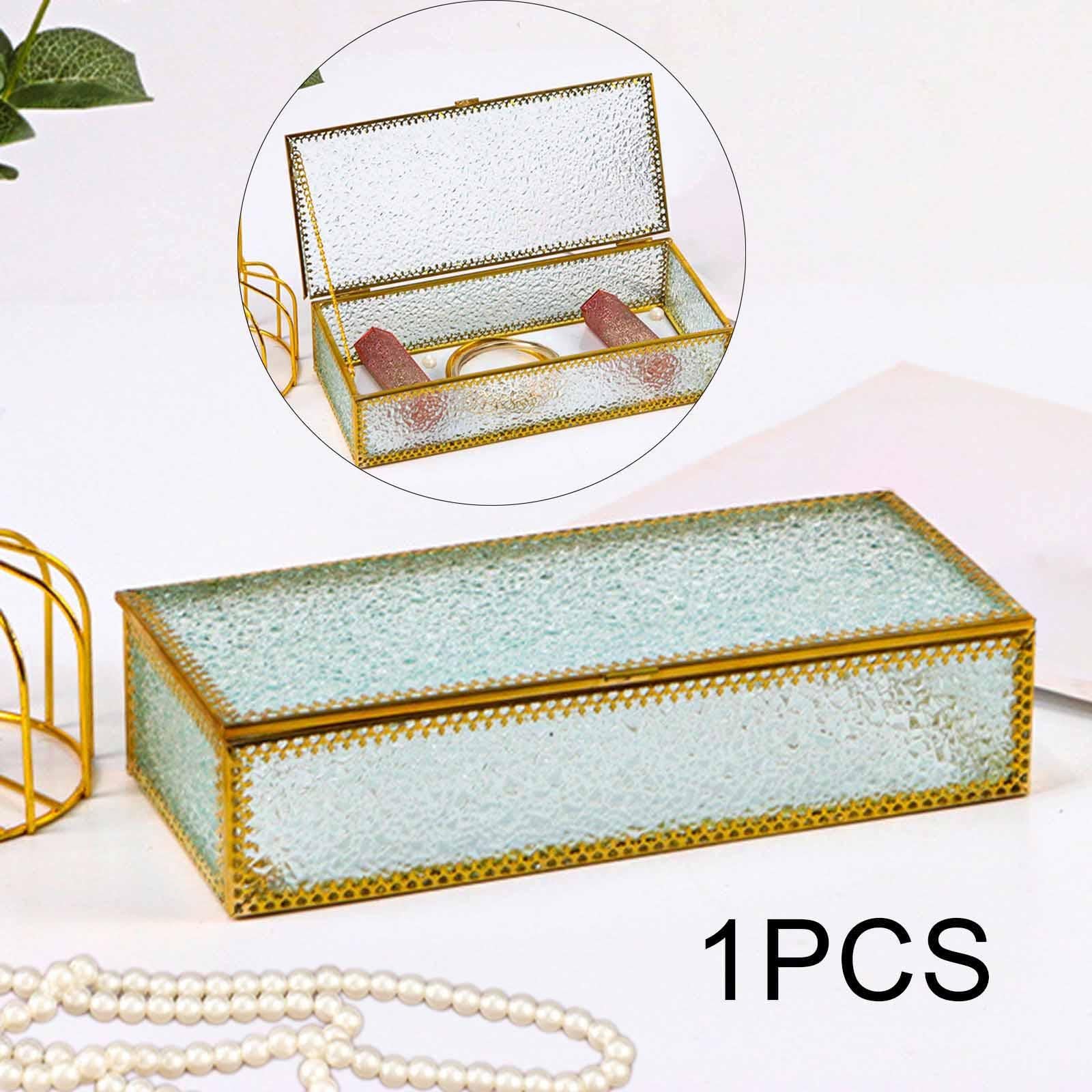 Glass Jewelry Box Decor Vanity Lidded Box for Earrings Stud Pendant Necklace