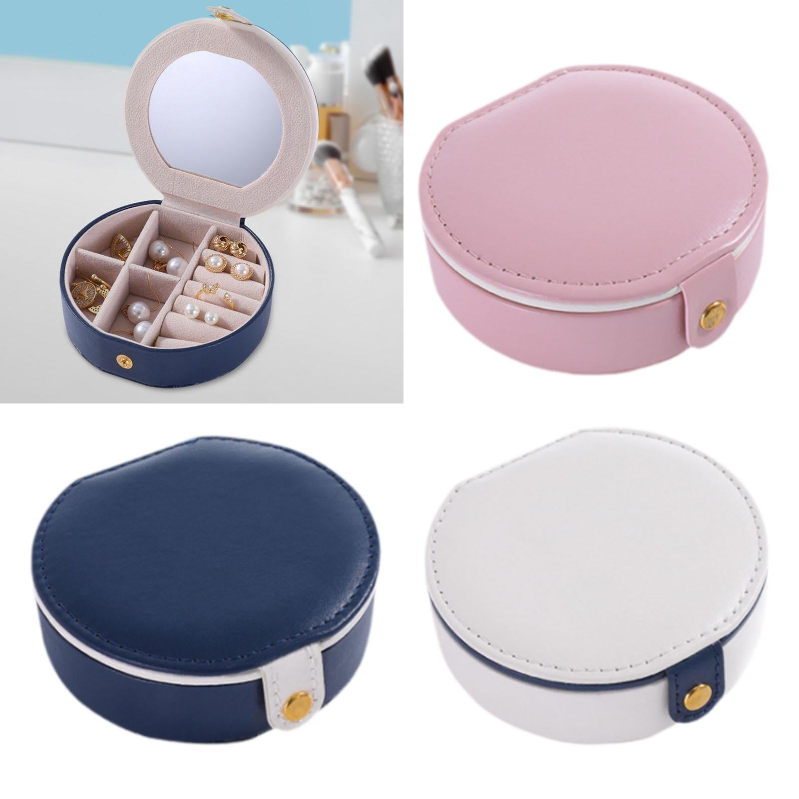 Travel Mini Jewelry Case Compact PU Leather Storage Box for Necklaces Rings Pink