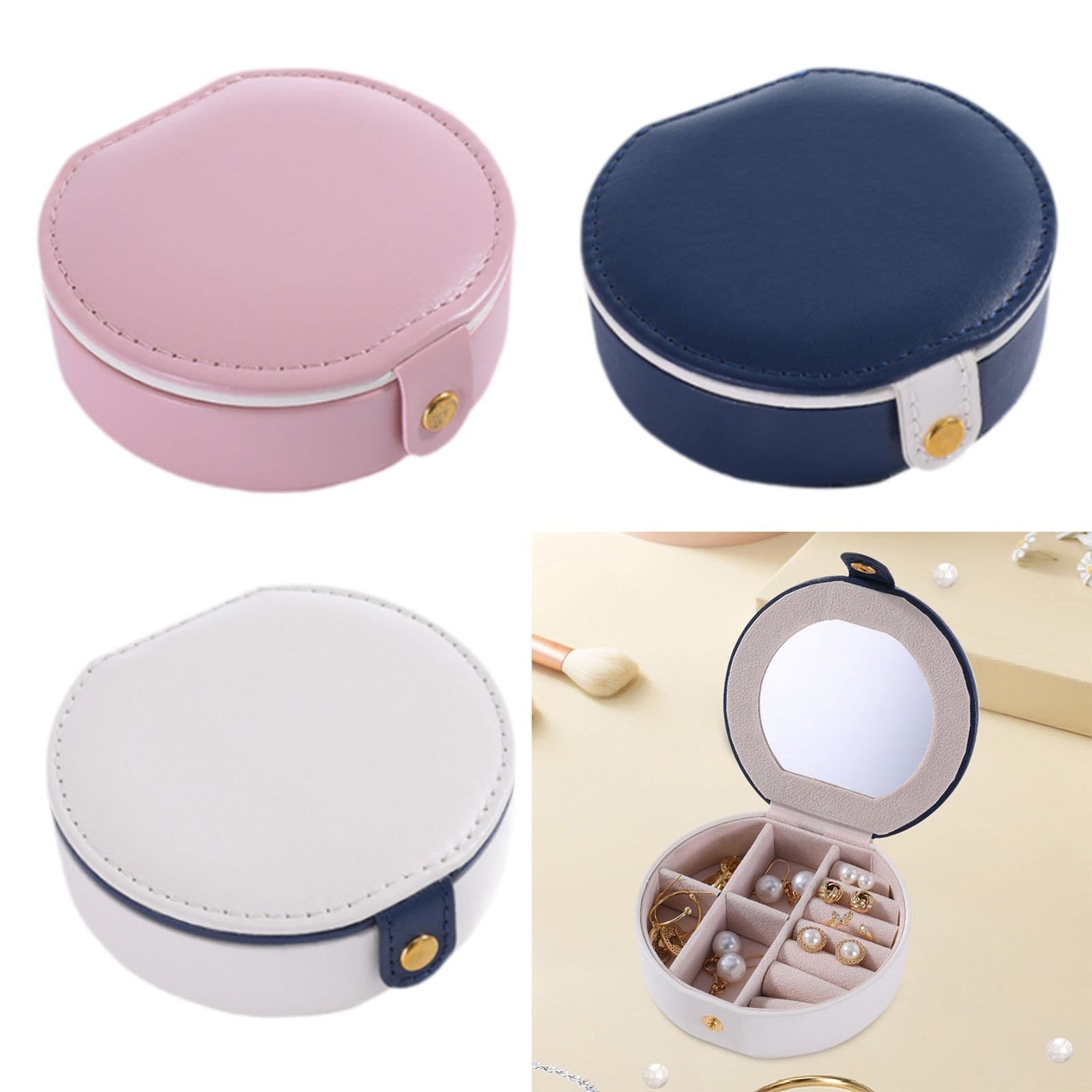 Travel Mini Jewelry Case Compact PU Leather Storage Box for Necklaces Rings Pink