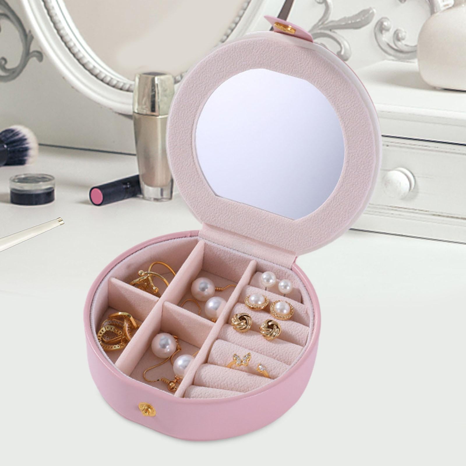 Travel Mini Jewelry Case Compact PU Leather Storage Box for Necklaces Rings Pink