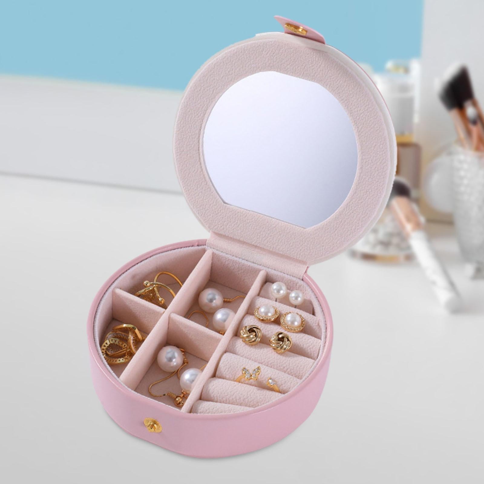 Travel Mini Jewelry Case Compact PU Leather Storage Box for Necklaces Rings Pink