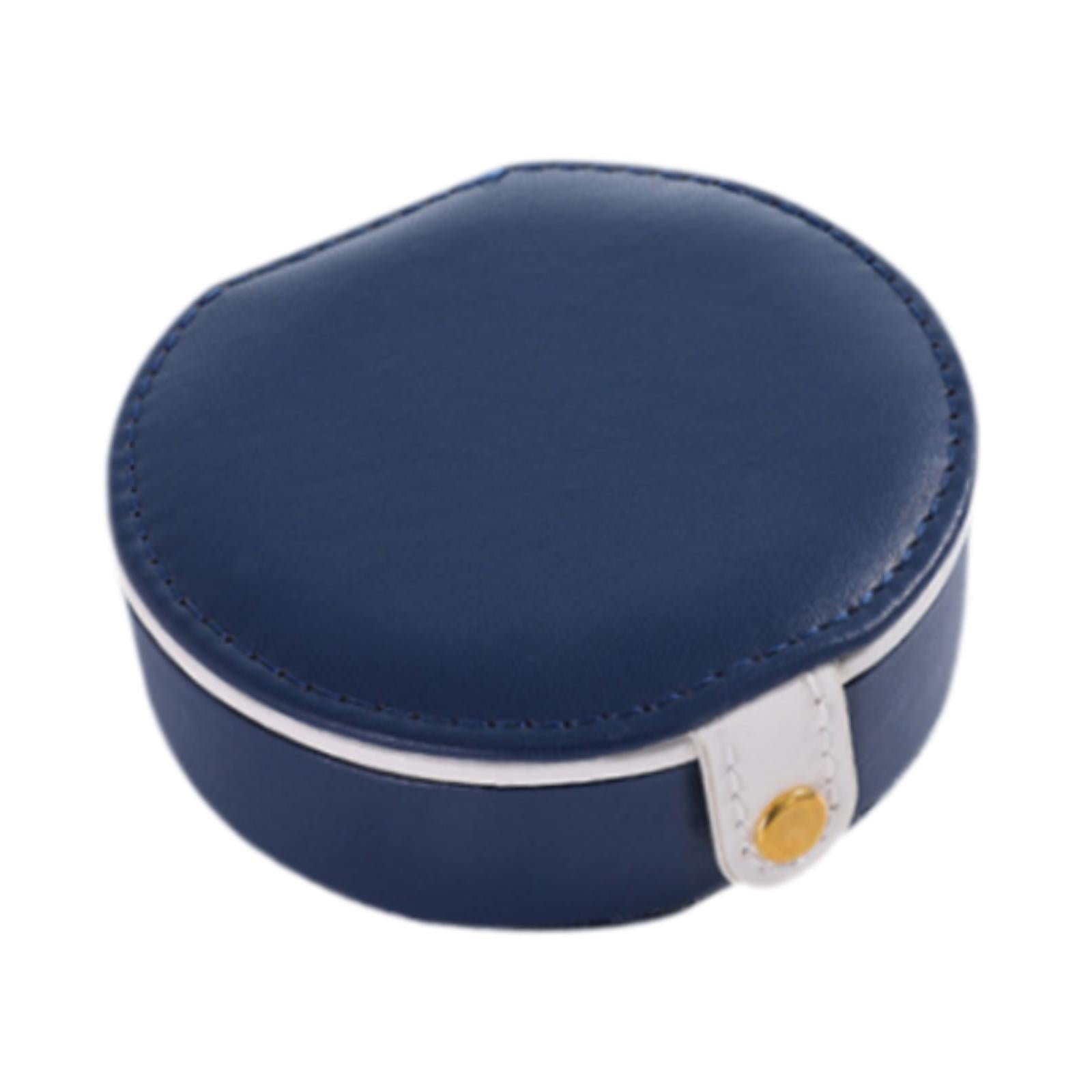 Travel Mini Jewelry Case Compact PU Leather Storage Box for Necklaces Rings Blue