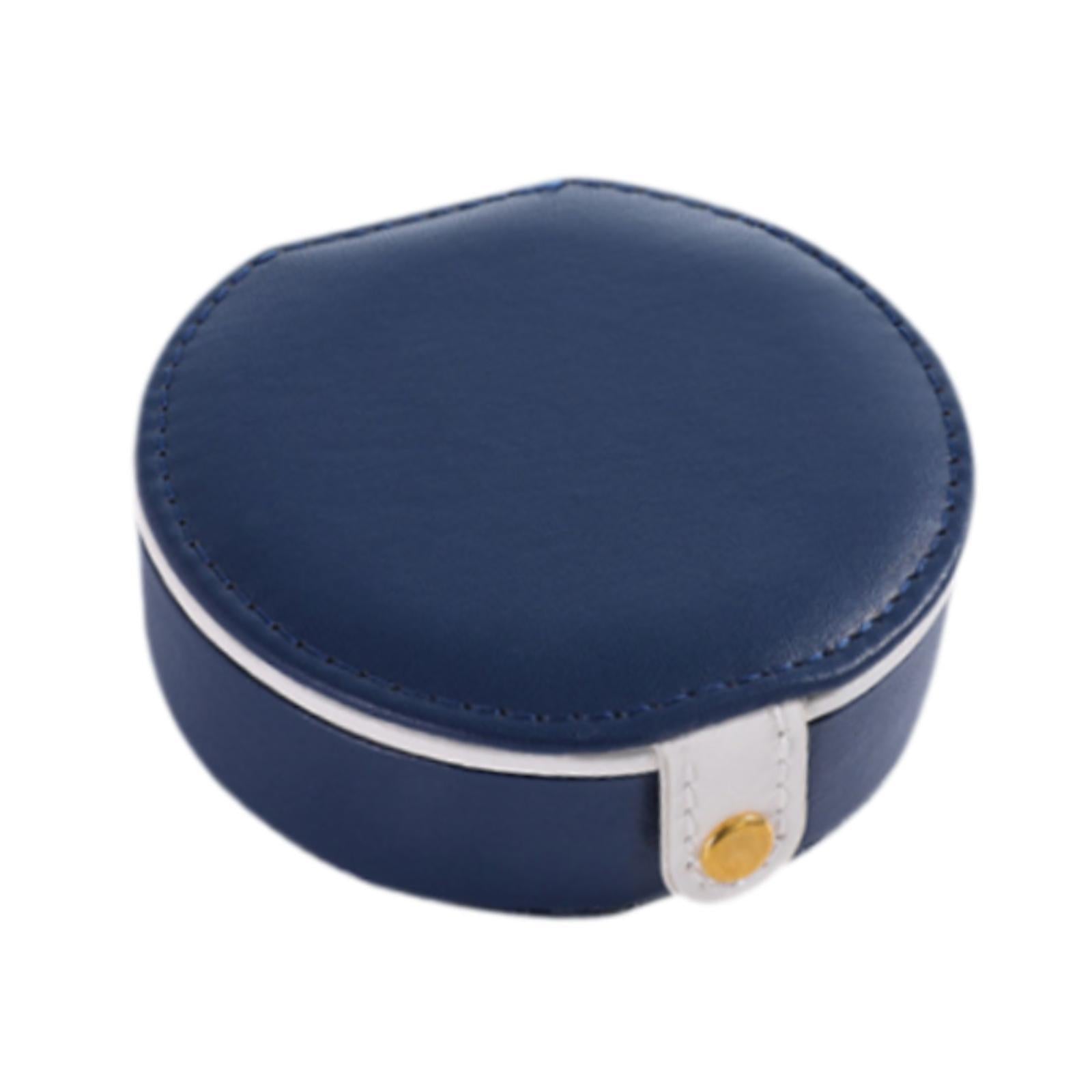 Travel Mini Jewelry Case Compact PU Leather Storage Box for Necklaces Rings Blue