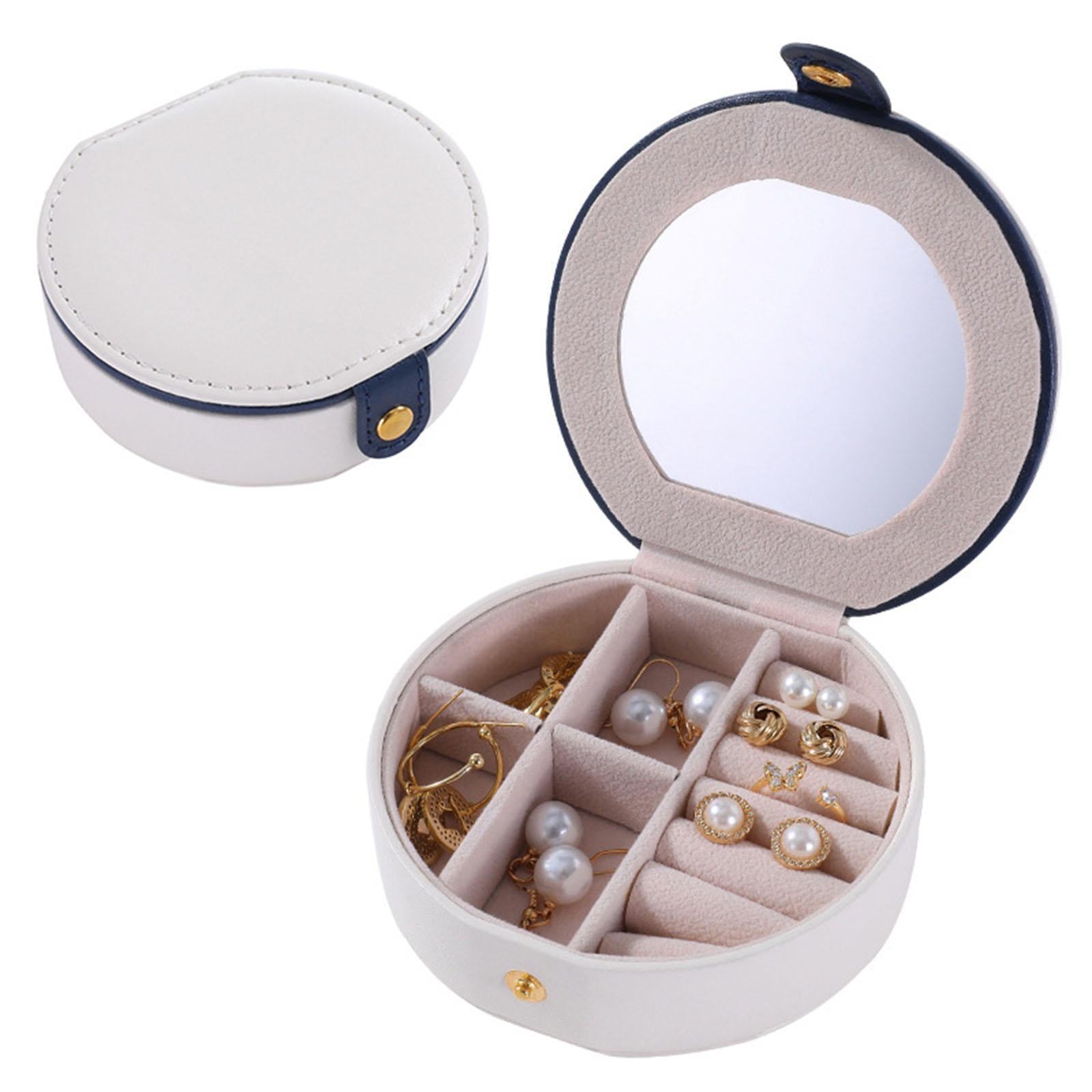 Travel Mini Jewelry Case Compact PU Leather Storage Box for Necklaces Rings White