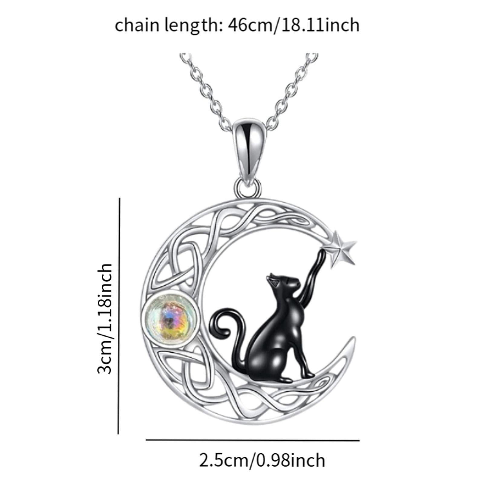 Black Cat and Crescent Moon Necklace for Valentines Day Anniversary Birthday