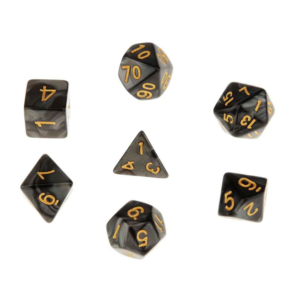 7X Polyhedral Dice 16mm for Dungeons and Dragons DND MTG Table Games Black
