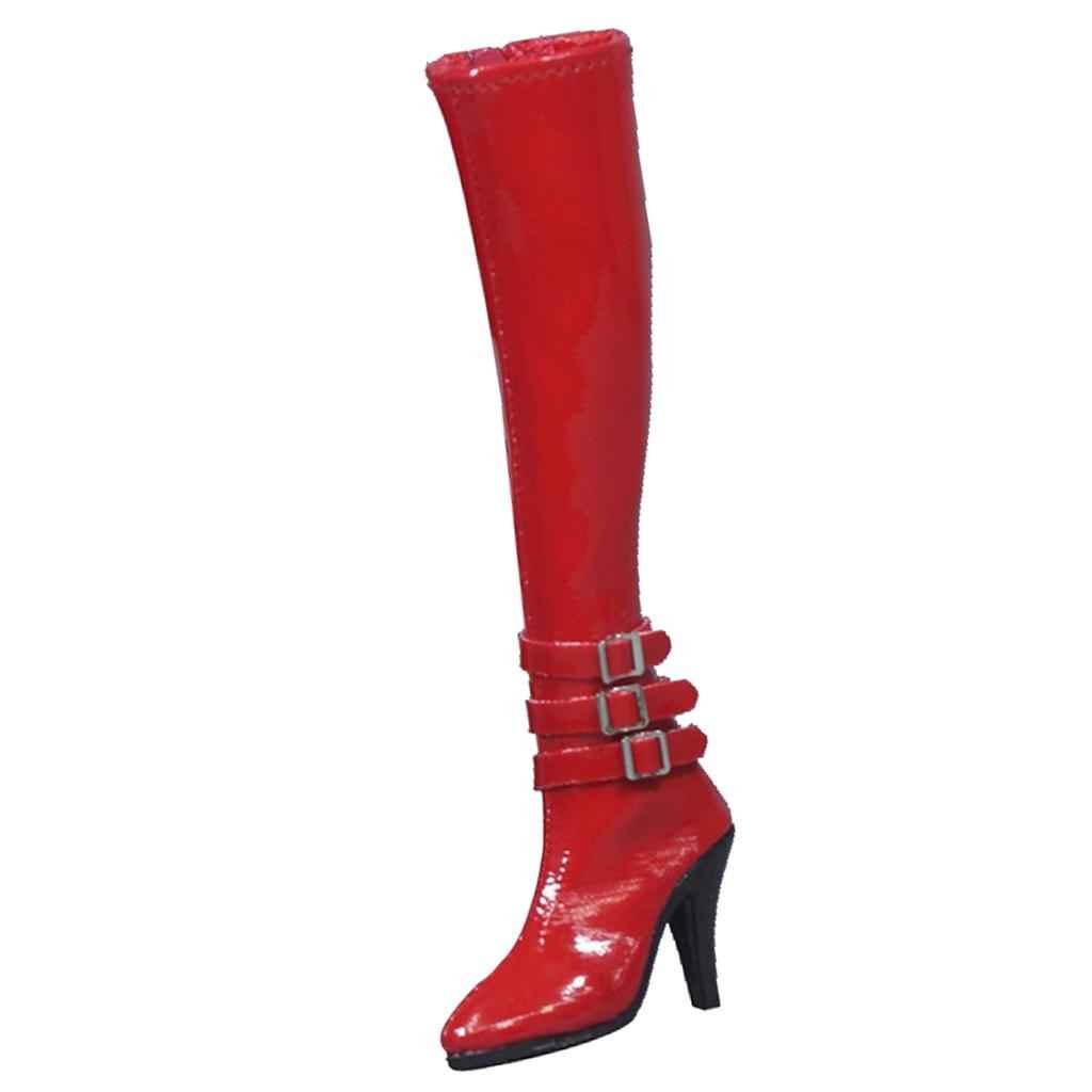 1/6 Women's Zip Up High Heeled Long Boots Shoes for 12'' Action Figure Red