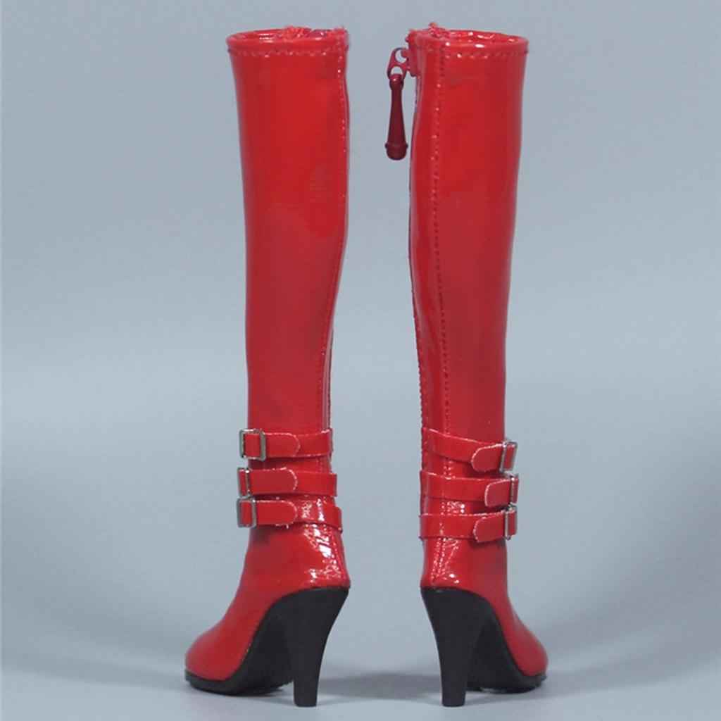 1/6 Women's Zip Up High Heeled Long Boots Shoes for 12'' Action Figure Red