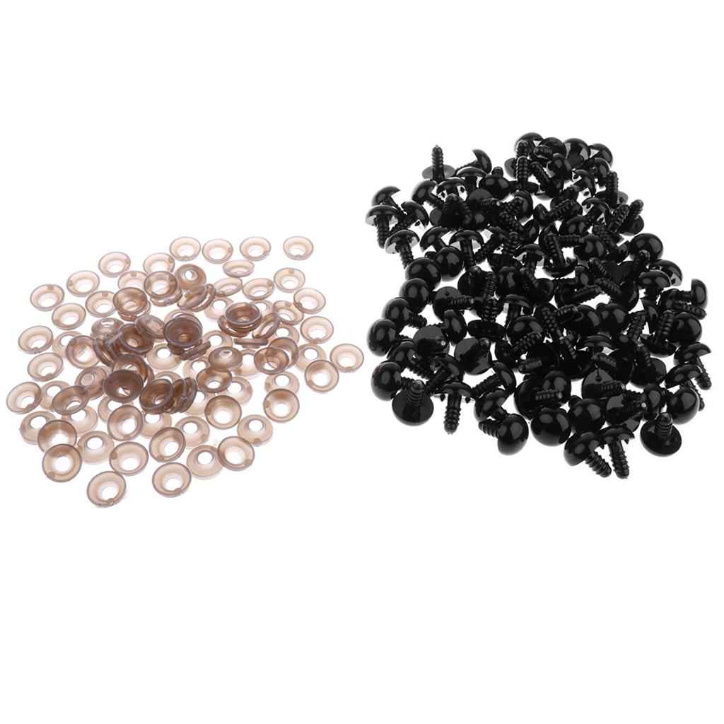 100 Pieces Black Plastic Safety Eyes with Backs for Dolls DIY Making 15mm
