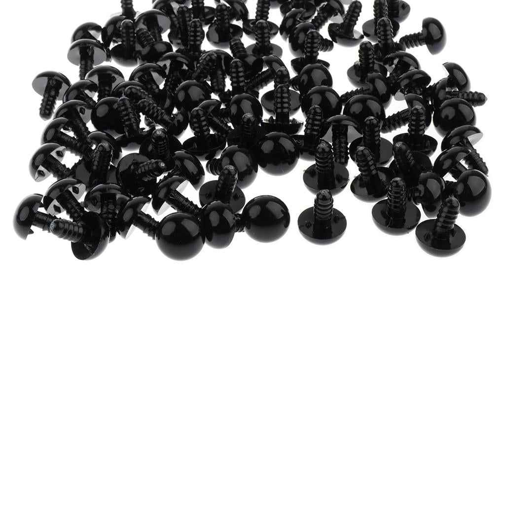 100 Pieces Black Plastic Safety Eyes with Backs for Dolls DIY Making 15mm
