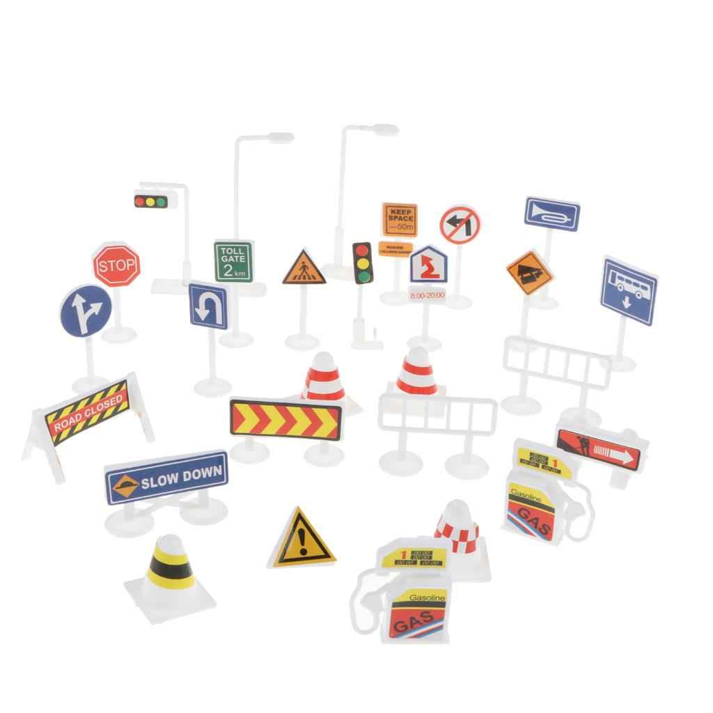 28 Sets of English Road Signs Traffic Signs Playset Pretend Play Toys