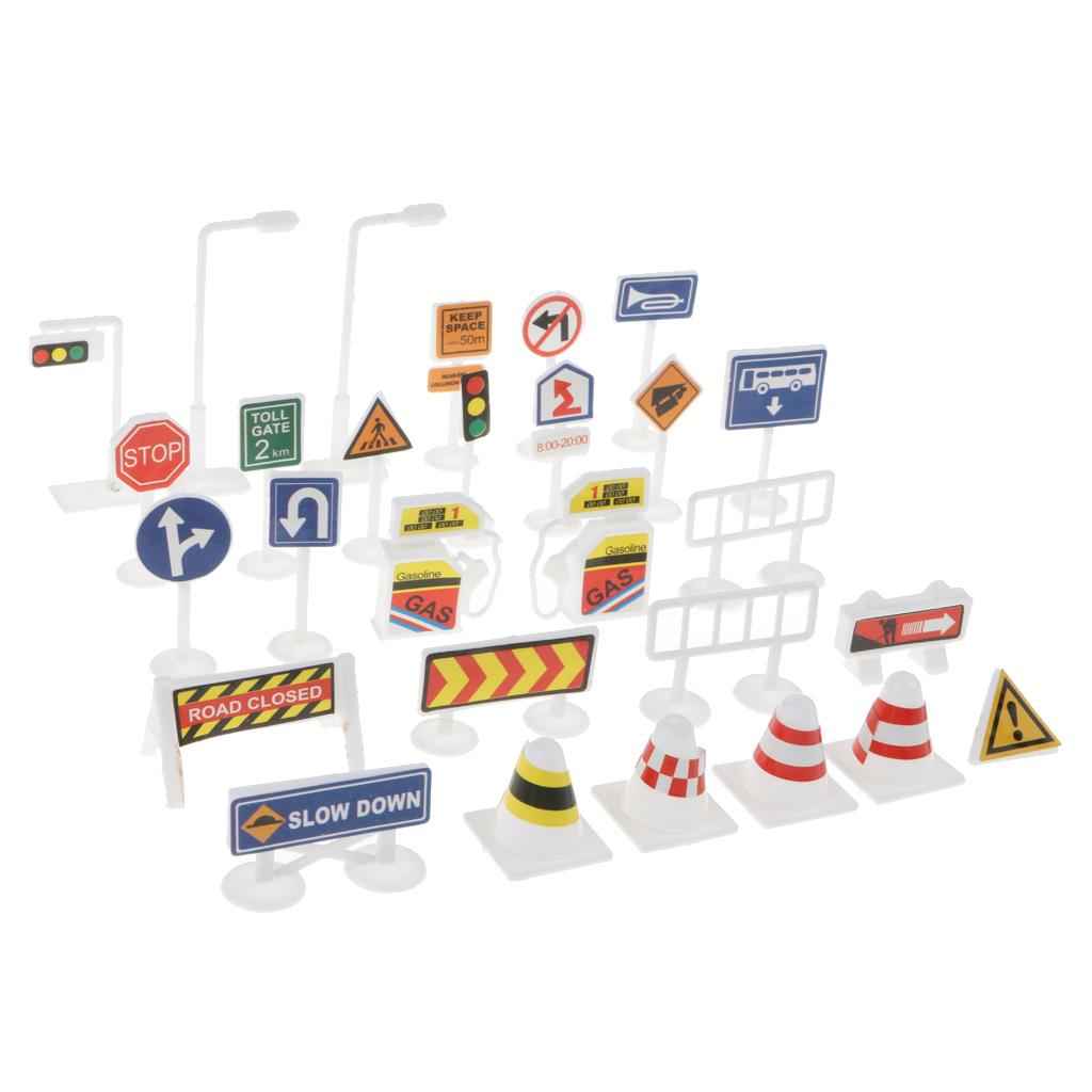 28 Sets of English Road Signs Traffic Signs Playset Pretend Play Toys