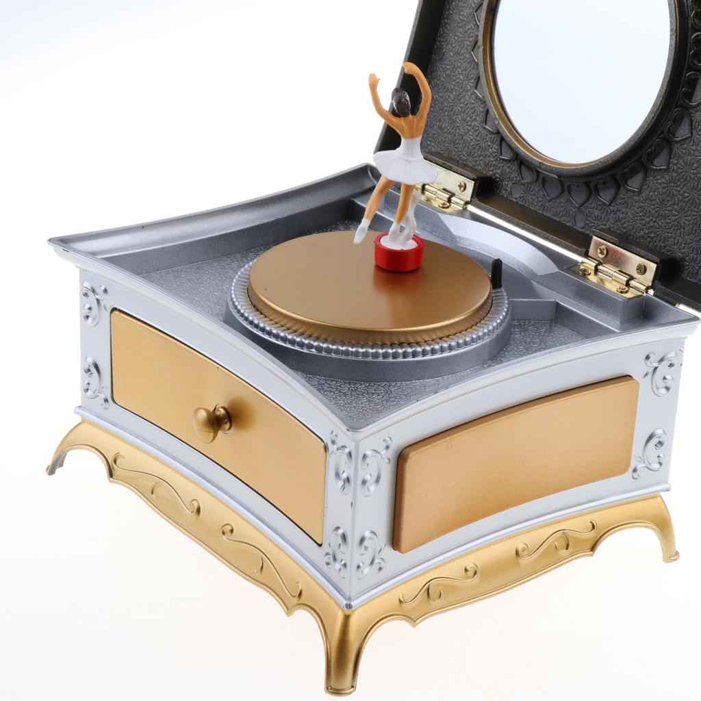 Music Jewelry Box with Drawer Jewelry Storage Case with Dancing Girl Gold