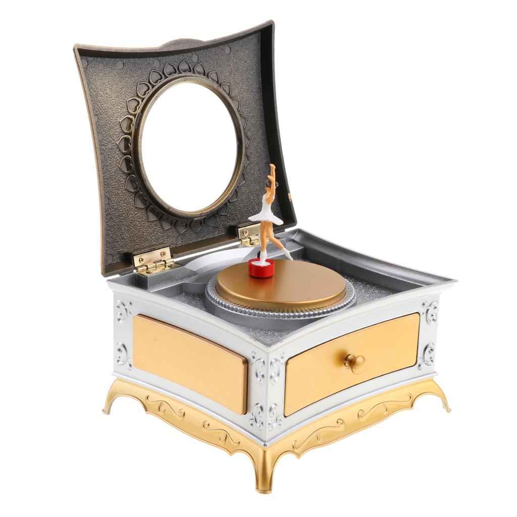 Music Jewelry Box with Drawer Jewelry Storage Case with Dancing Girl Gold
