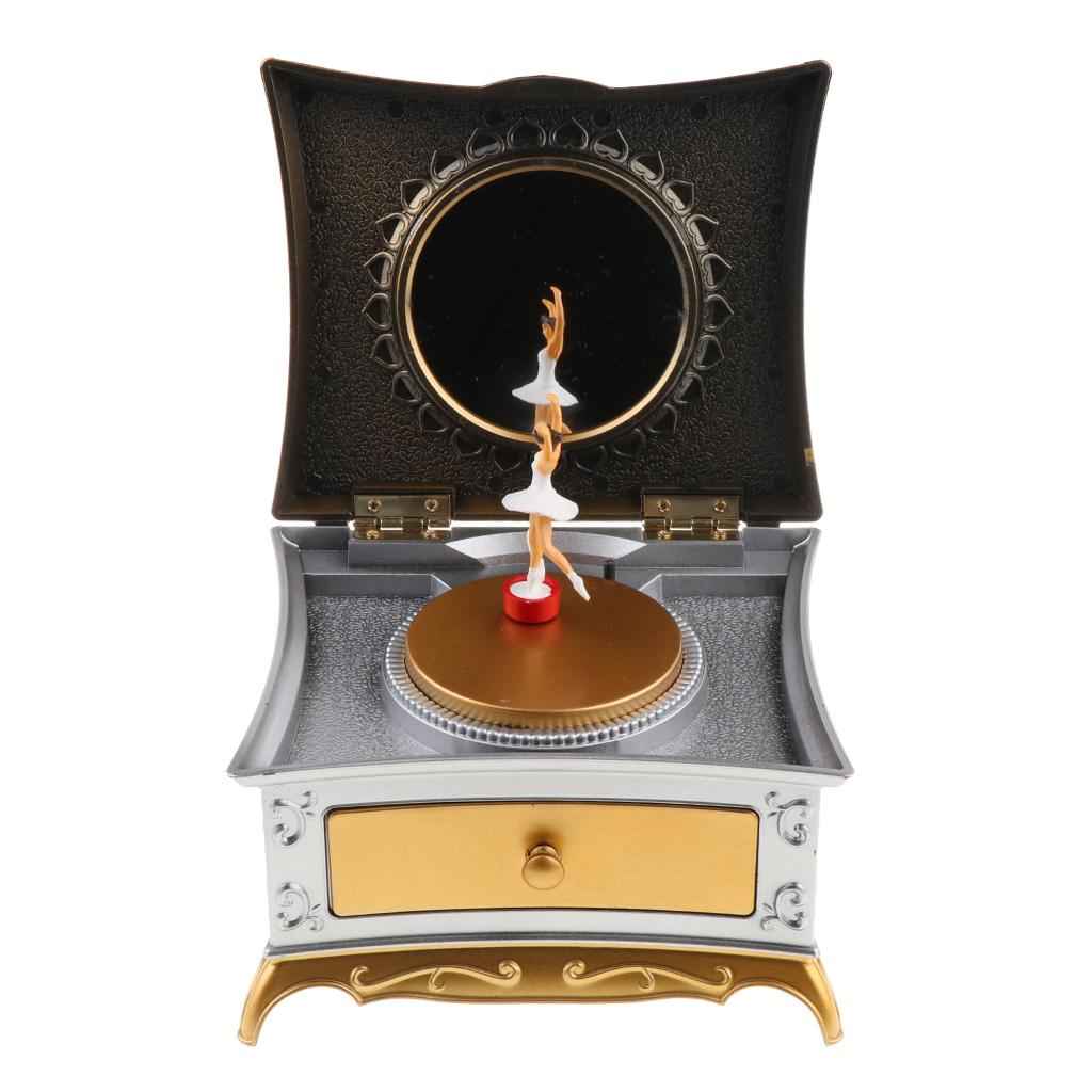 Music Jewelry Box with Drawer Jewelry Storage Case with Dancing Girl Gold