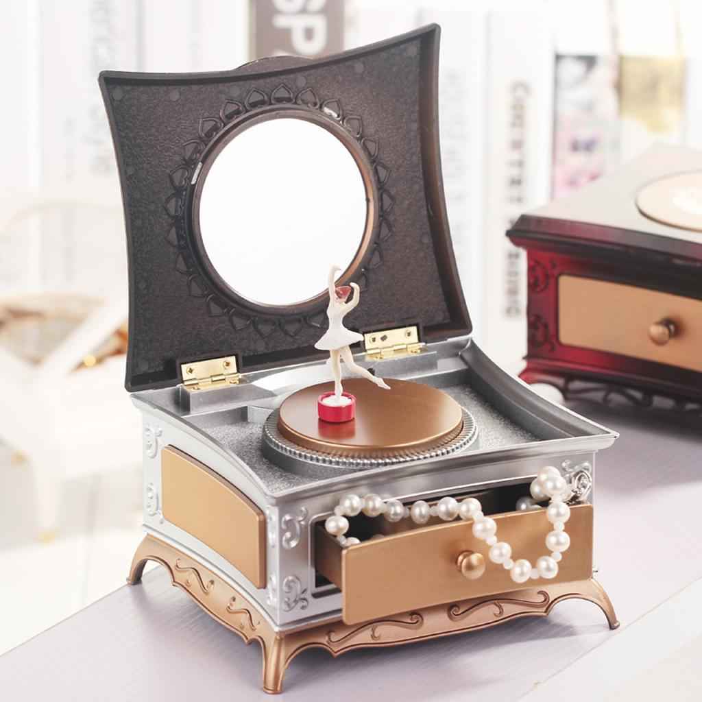 Music Jewelry Box with Drawer Jewelry Storage Case with Dancing Girl Gold