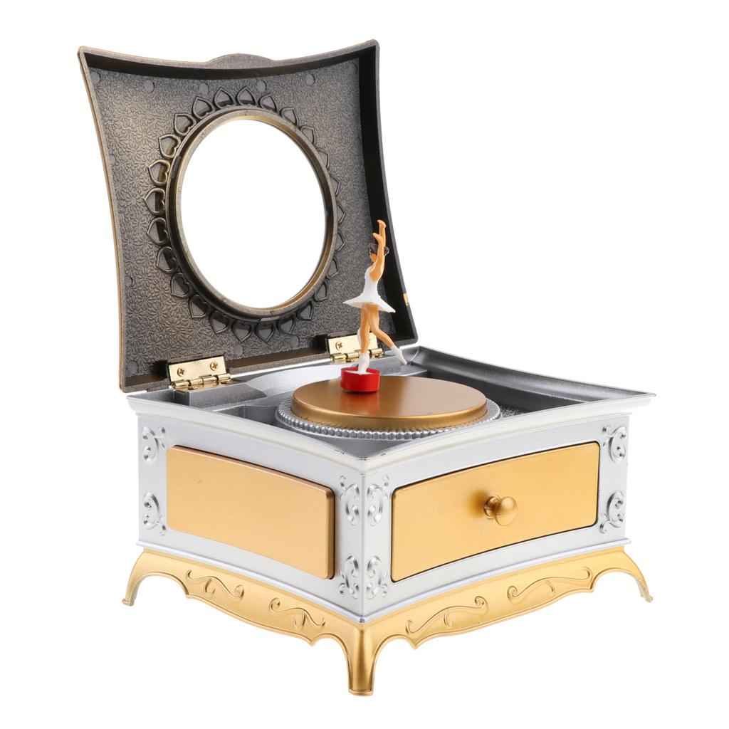 Music Jewelry Box with Drawer Jewelry Storage Case with Dancing Girl Gold