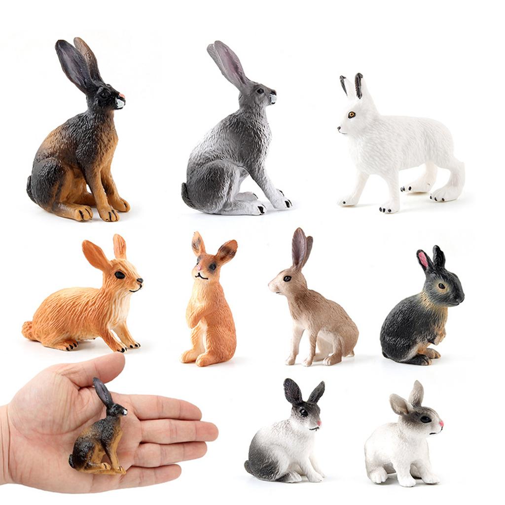 4xRealistic Rabbit Figurine Zoo Farm Animal Model Teaching Toys Tabletop Decor brown squatting