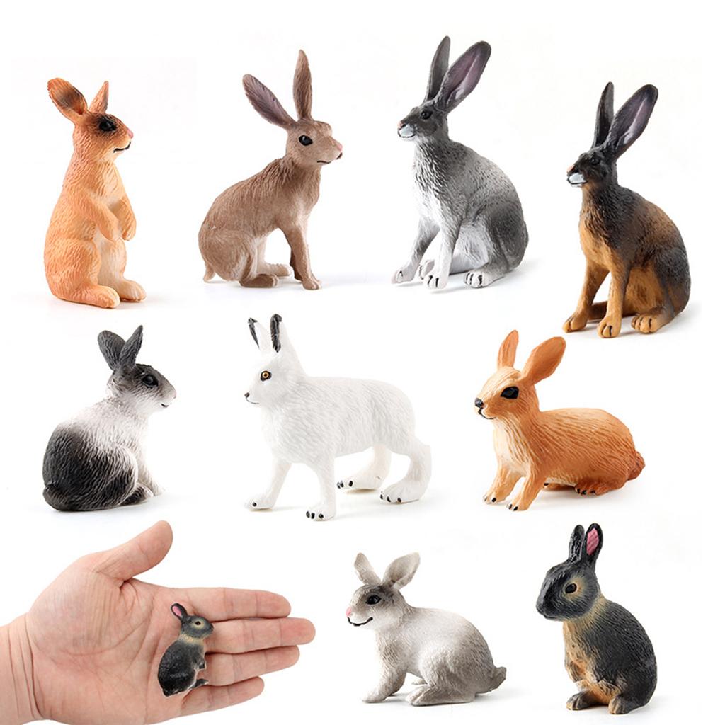 3xRealistic Rabbit Figurine Zoo Farm Animal Model Teaching Toys Tabletop Decor brown squatting