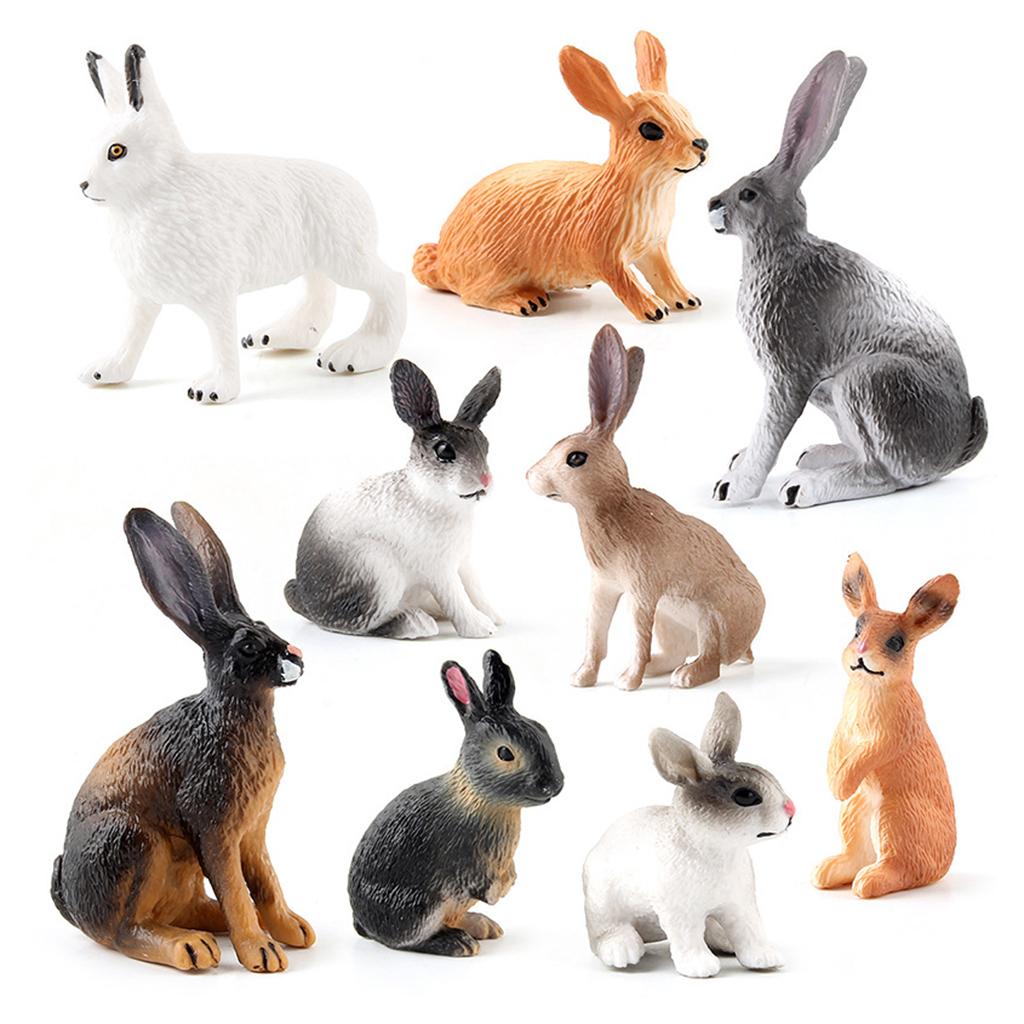 2xRealistic Rabbit Figurine Zoo Farm Animal Model Teaching Toys Tabletop Decor black yellow squatting