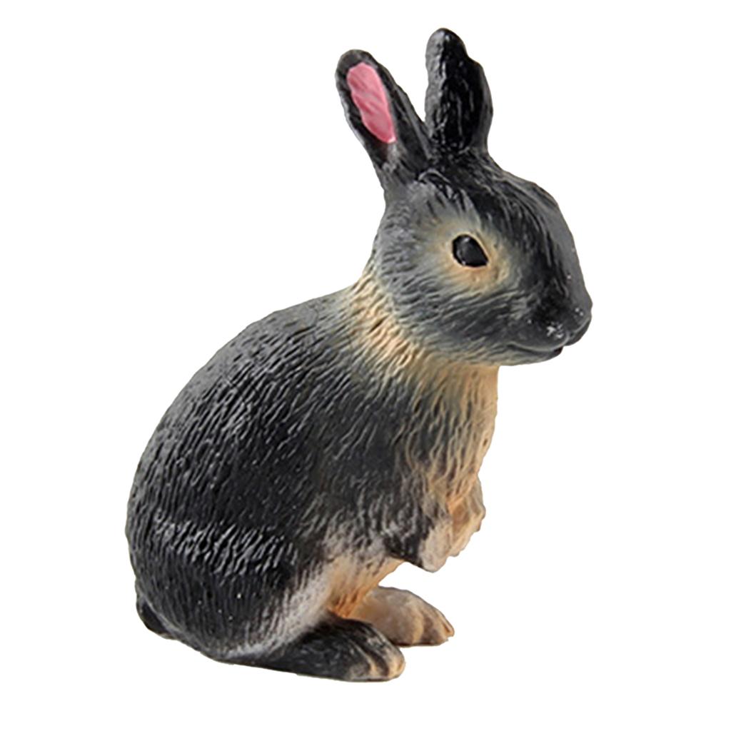 2xRealistic Rabbit Figurine Zoo Farm Animal Model Teaching Toys Tabletop Decor black yellow squatting