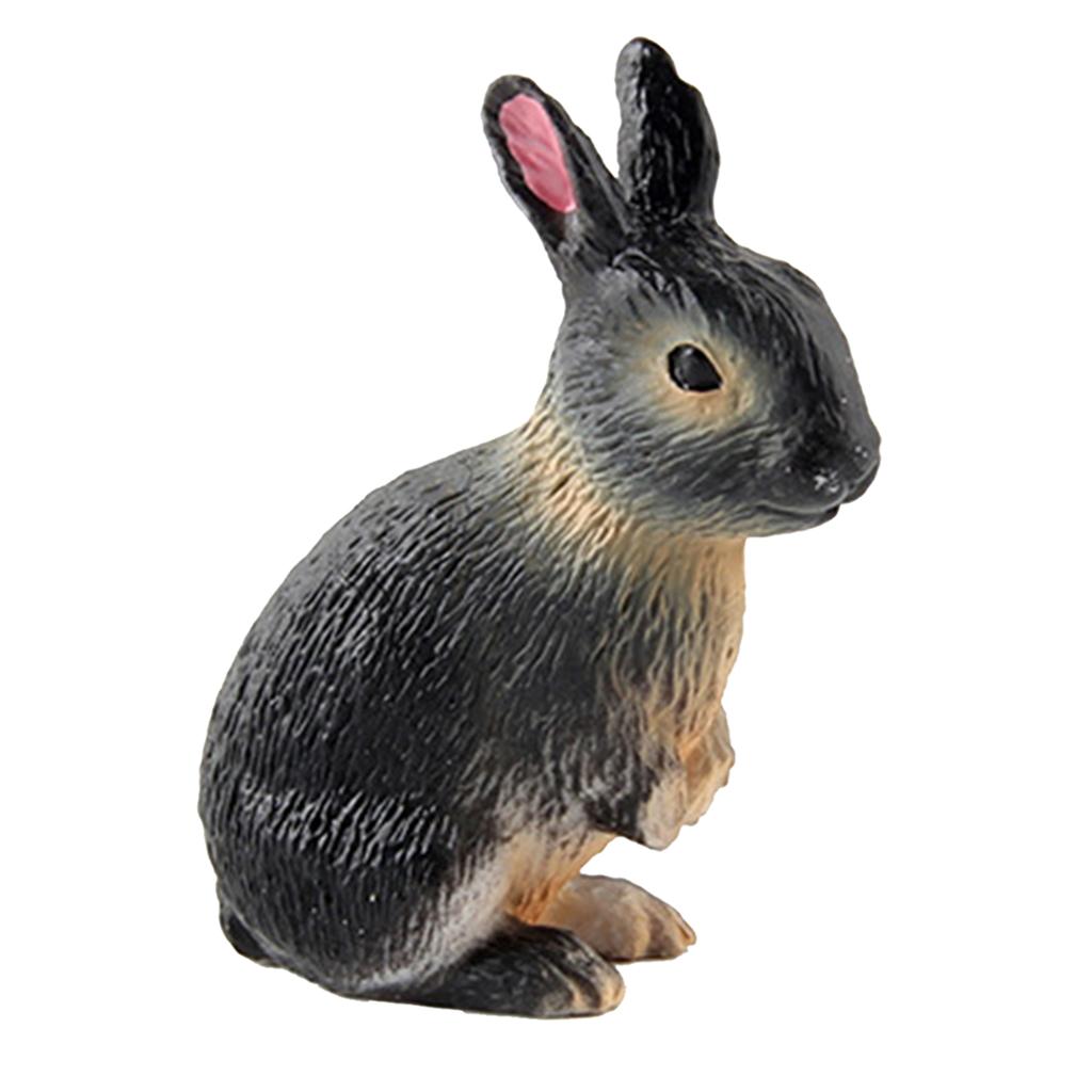 4xRealistic Rabbit Figurine Zoo Farm Animal Model Teaching Toys Tabletop Decor black yellow squatting