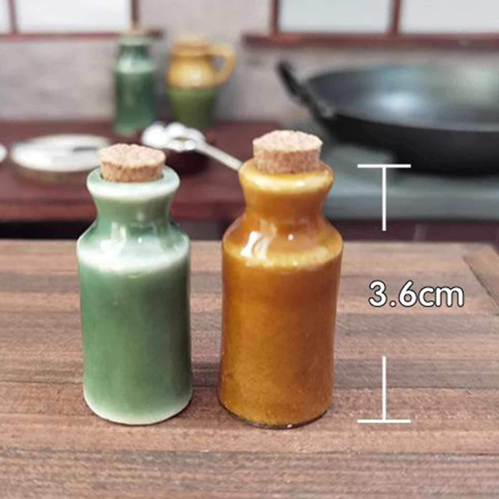 1/12 Dolls House Miniature Ceramics Pots Seasoning Jar Kitchen Green 3.6cm