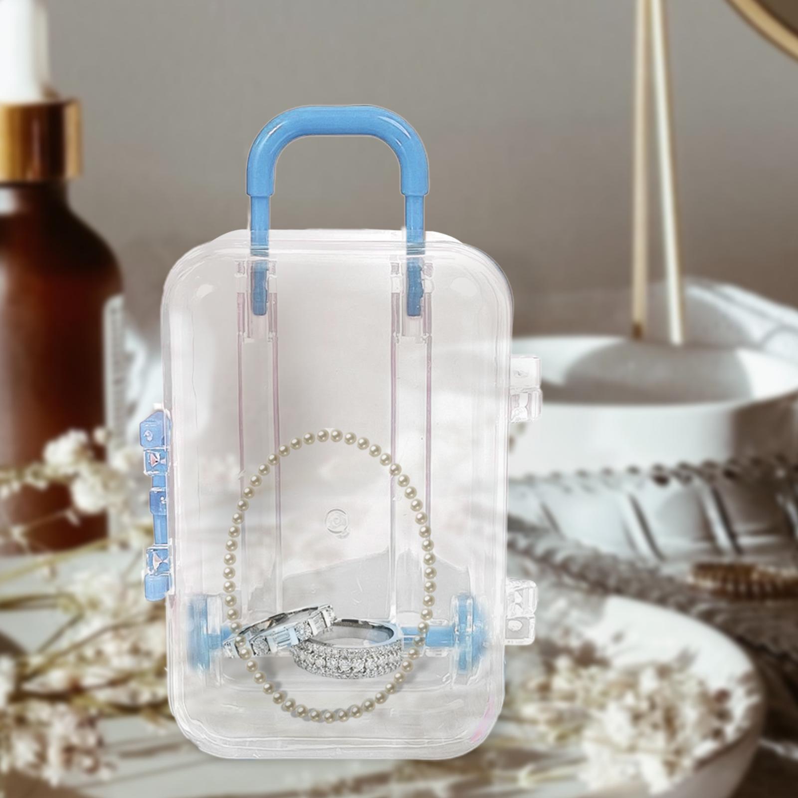 4xJewelry Organiser Suitcase Shape Portable Treasure Chest Box Keepsake Blue