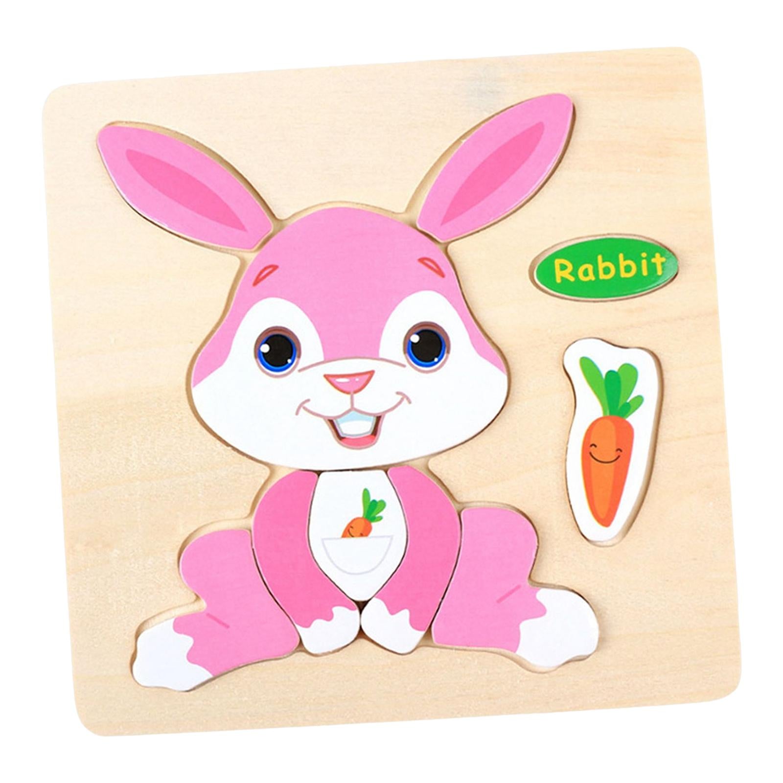 6xWooden Cartoon Rabbit Jigsaw Puzzles for Baby Birthday Travel Toy