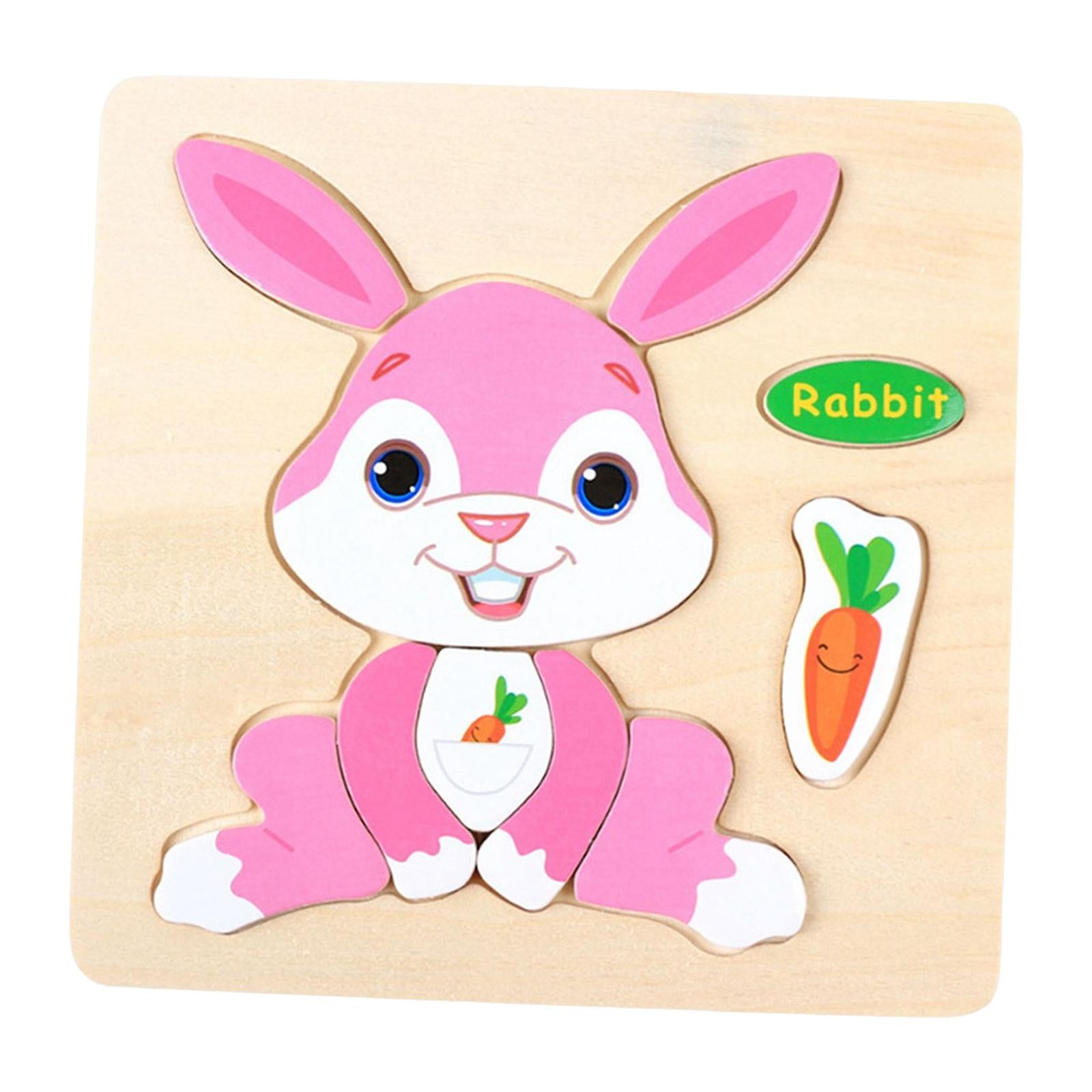 6xWooden Cartoon Rabbit Jigsaw Puzzles for Baby Birthday Travel Toy