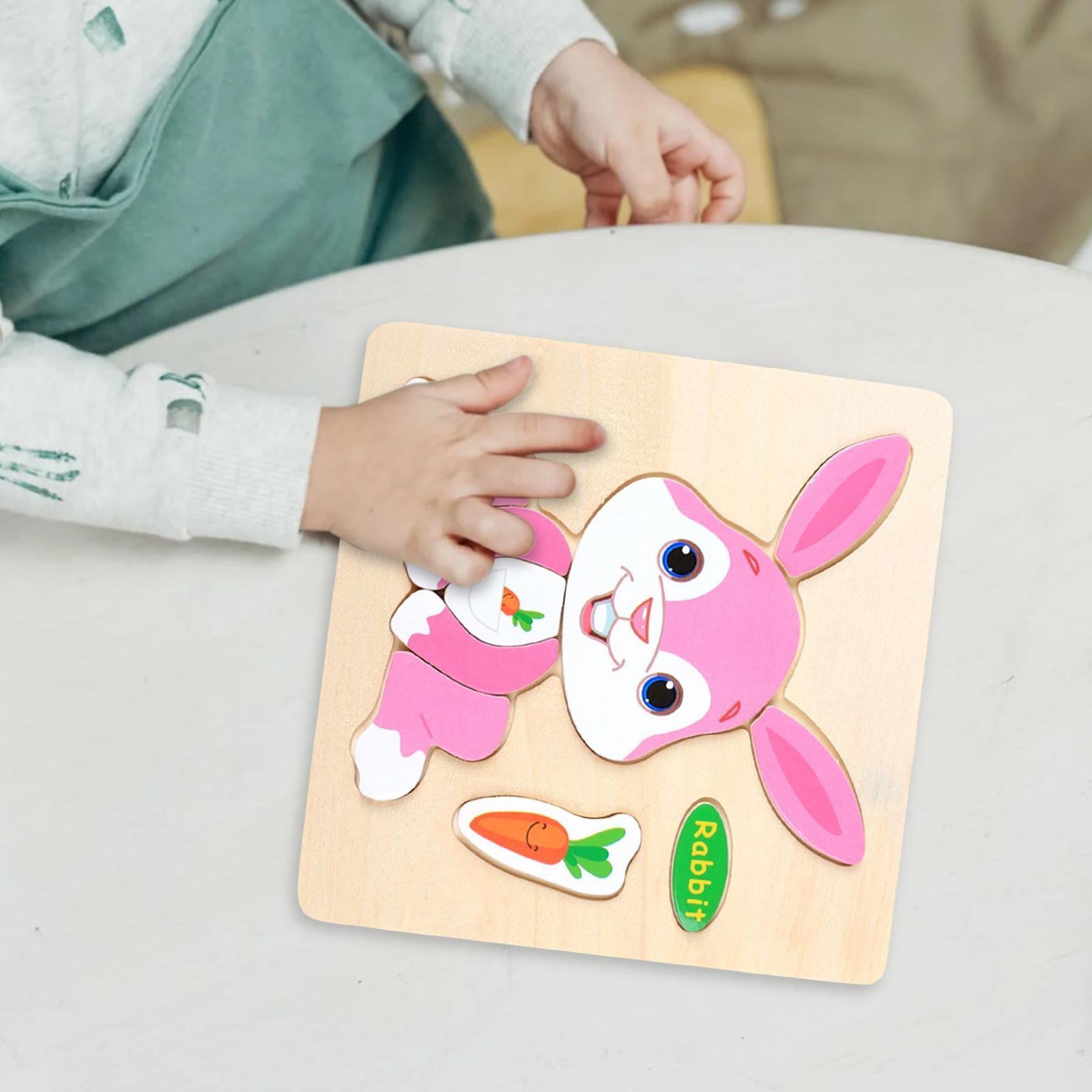 6xWooden Cartoon Rabbit Jigsaw Puzzles for Baby Birthday Travel Toy