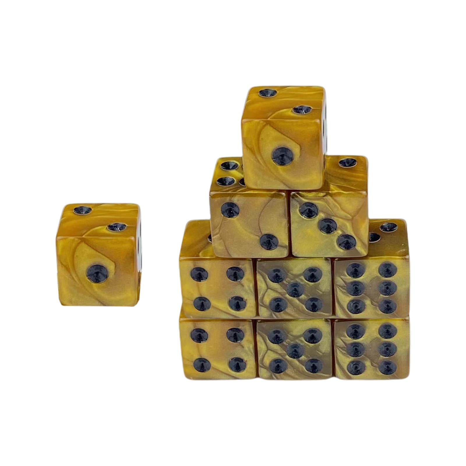 4x10x 6 Sided Dices Set Entertainment Toys 16mm Dices for Table Game Card Game Yellow