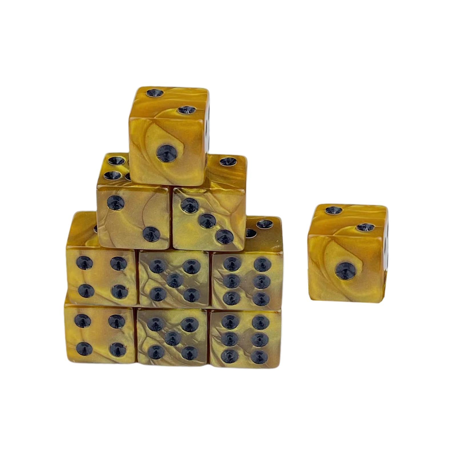 2x10x 6 Sided Dices Set Entertainment Toys 16mm Dices for Table Game Card Game Yellow