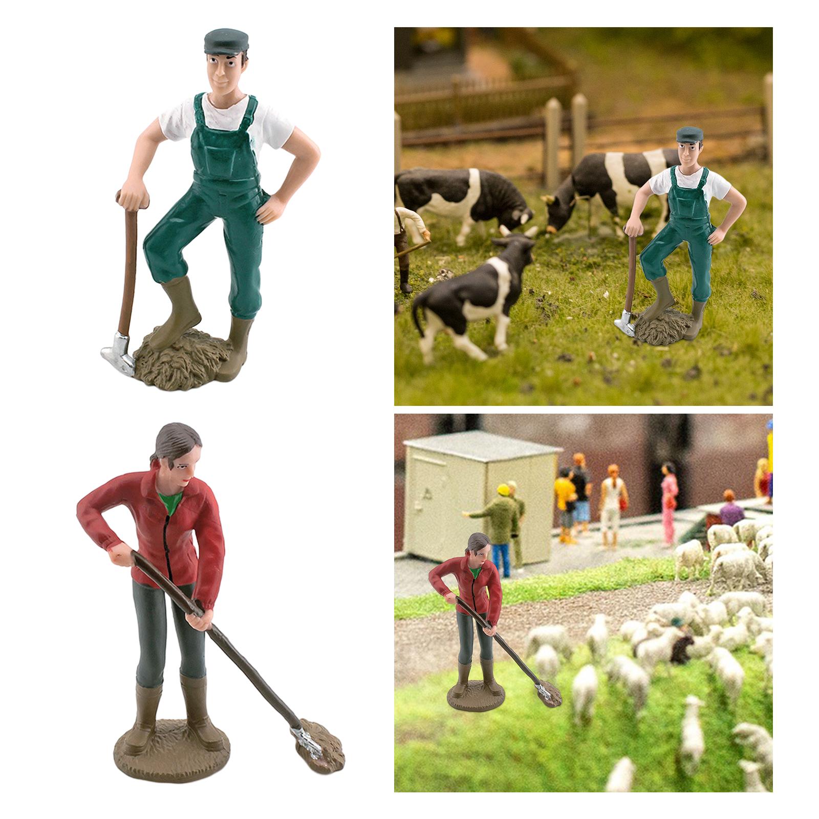2xFarmer People Figures Realistic Farm Keeper Figurines for Reward Gift man farmer
