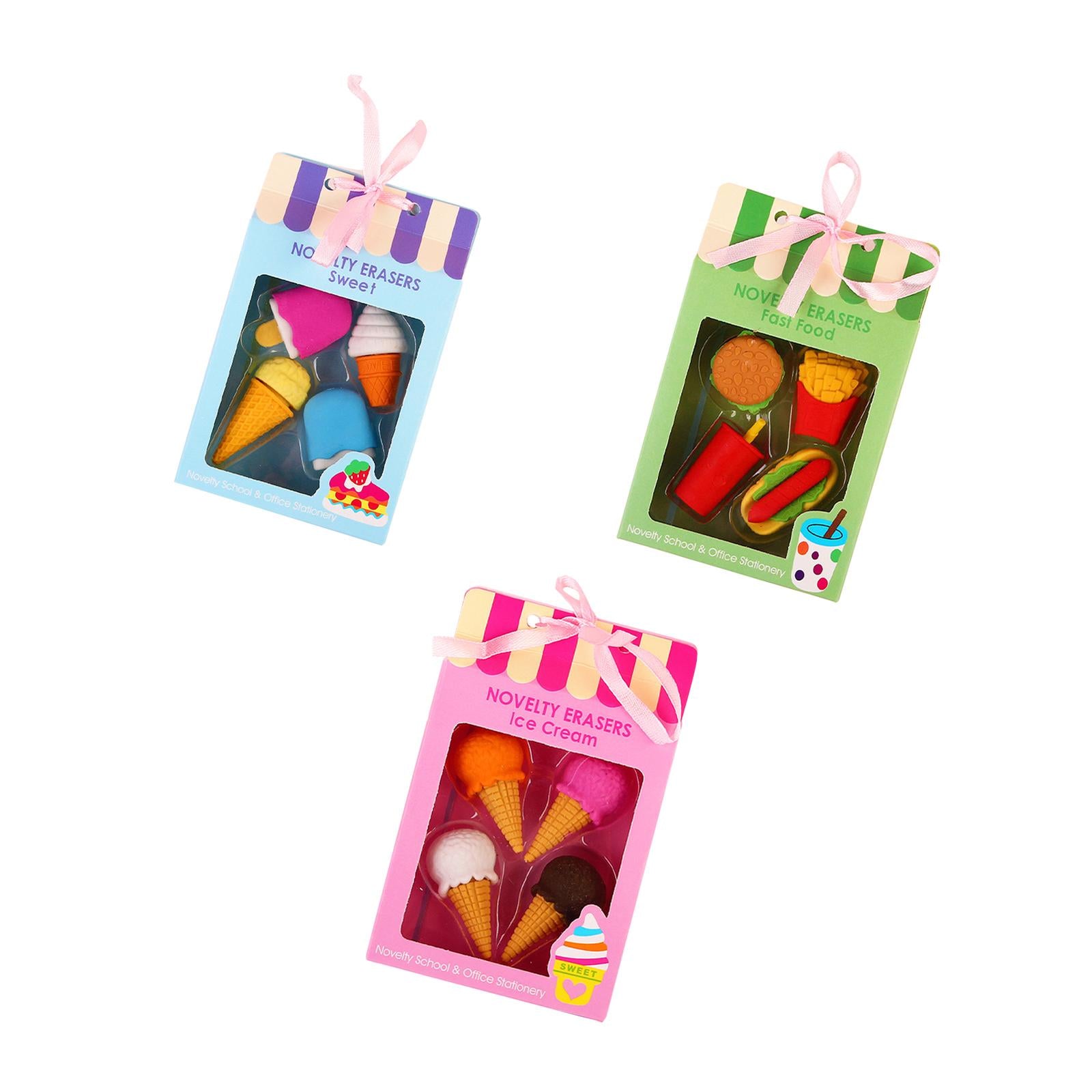 4Pcs Cartoon Mini Eraser Unique Creative Dessert Erasers for Office Supplies Blue