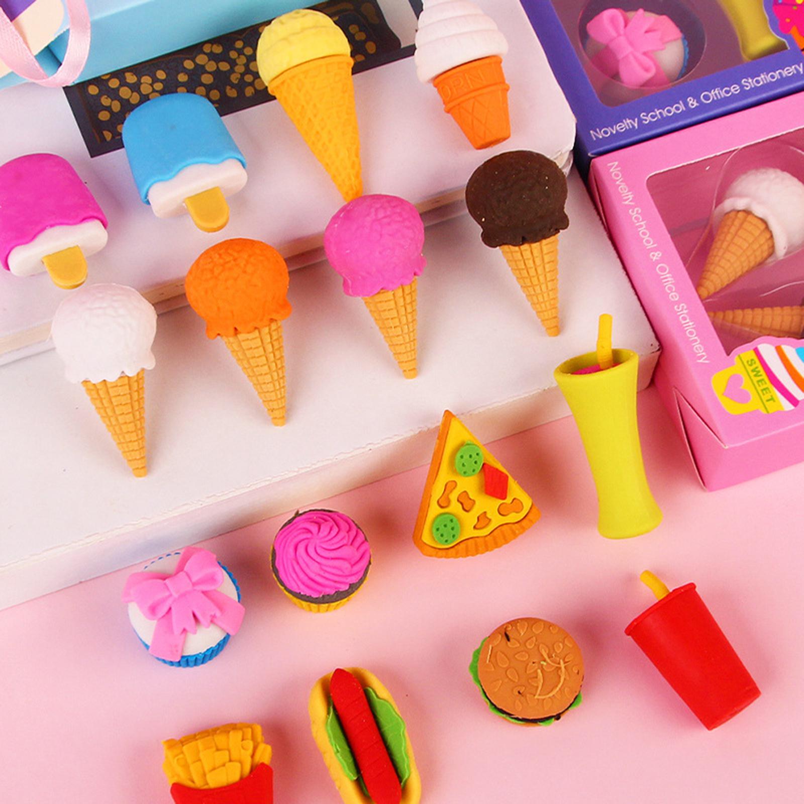 4Pcs Cartoon Mini Eraser Unique Creative Dessert Erasers for Office Supplies Blue