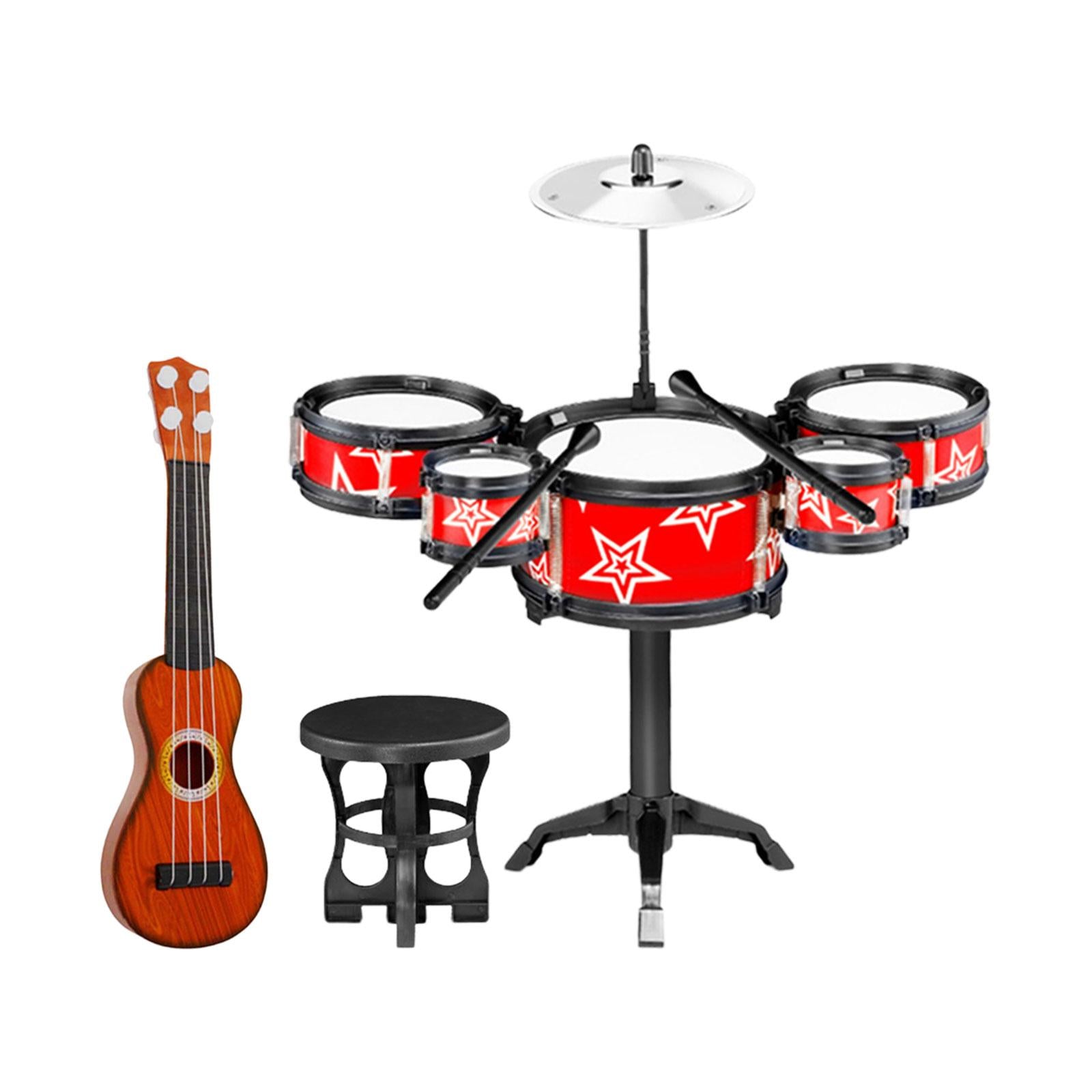 Simulation Kids Drum Toys Playset Jazz Drum Kits for Kids Boys Holiday Gifts Guitar Red Chair